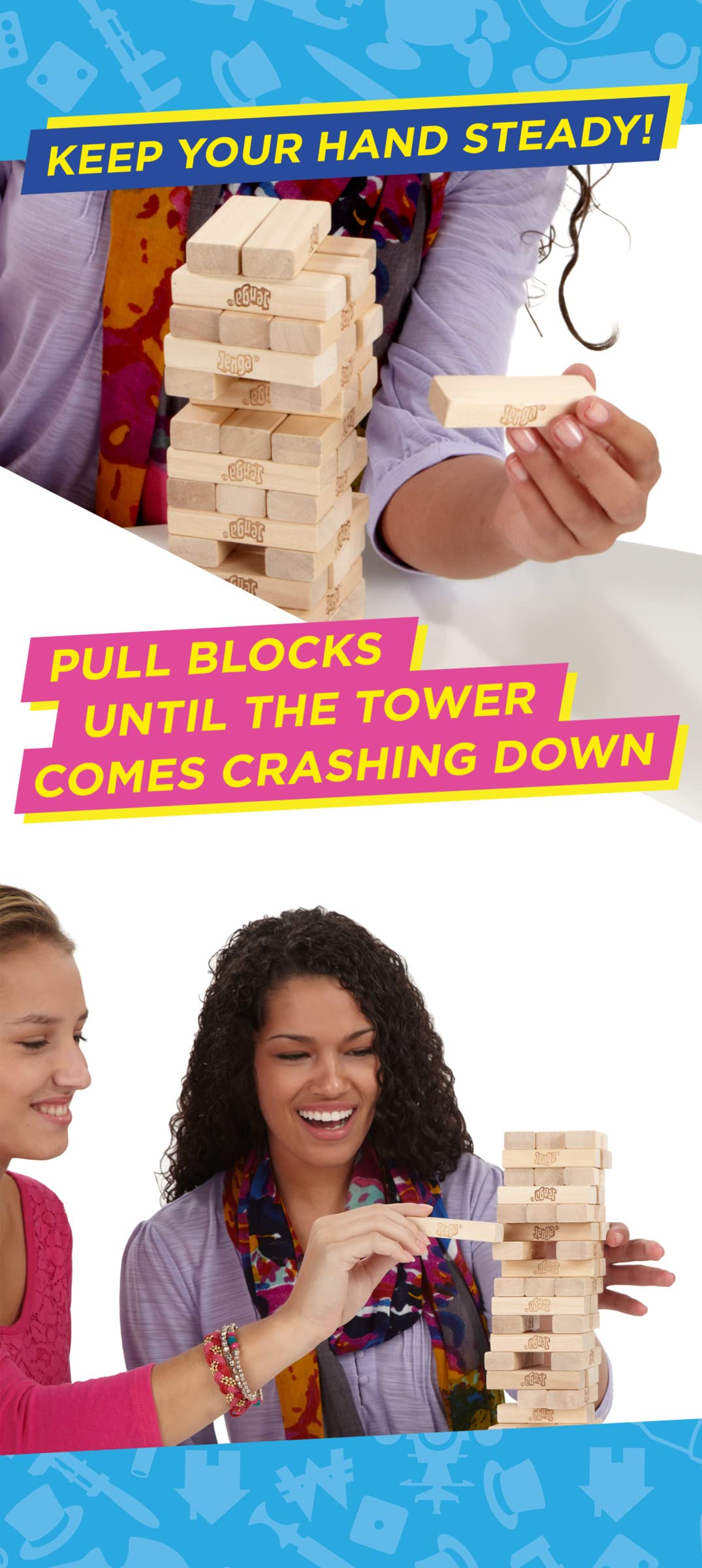 Hasbro Gaming Jenga Classic Stacking Game, Outdoor Family Fun for Kids Ages 6+, 54 Wooden Blocks with Stacking Sleeve 4