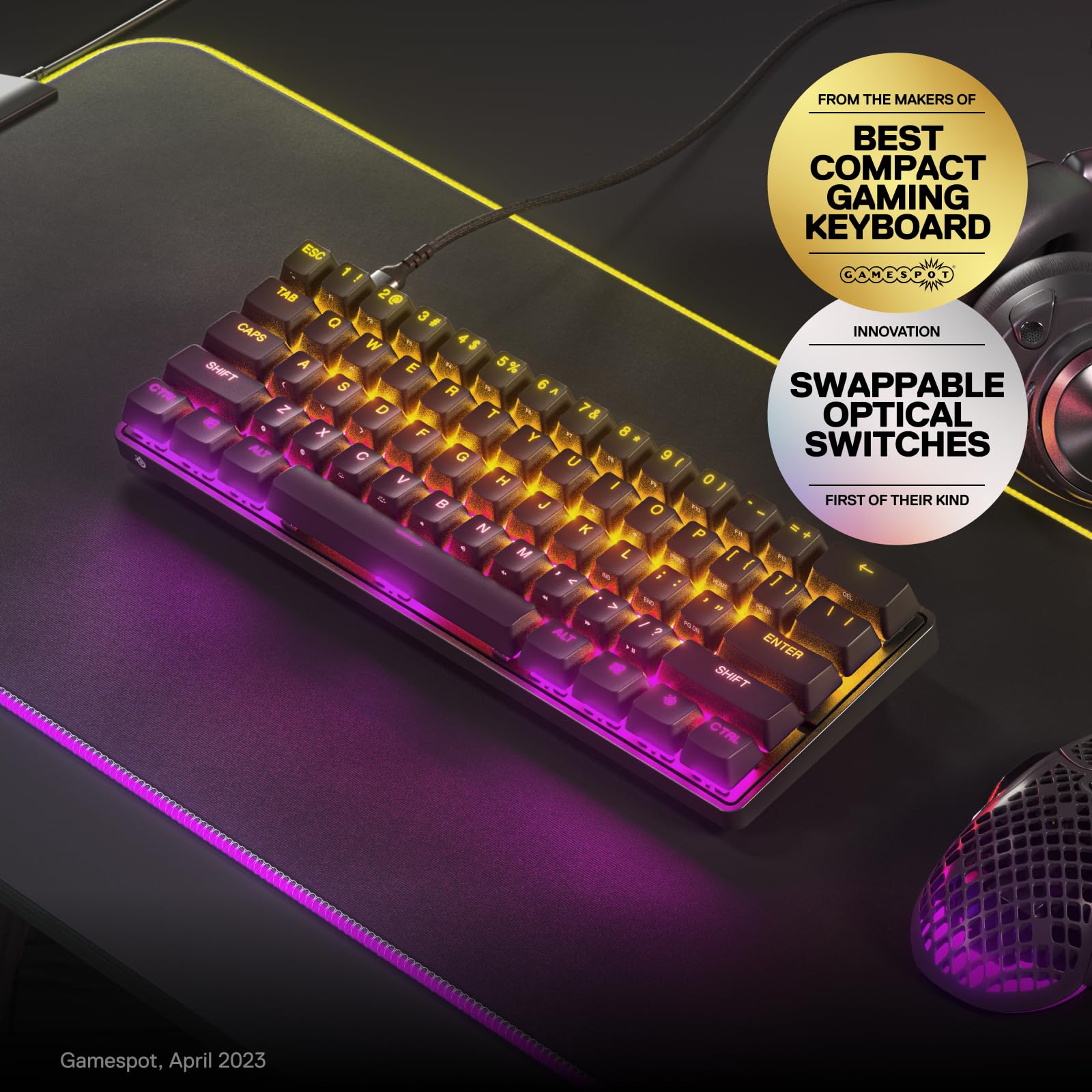 SteelSeries Apex 9 Mini - Optical Mechanical Gaming Keyboard - 60% Compact Form Factor - Swappable OptiPoint Switches 11