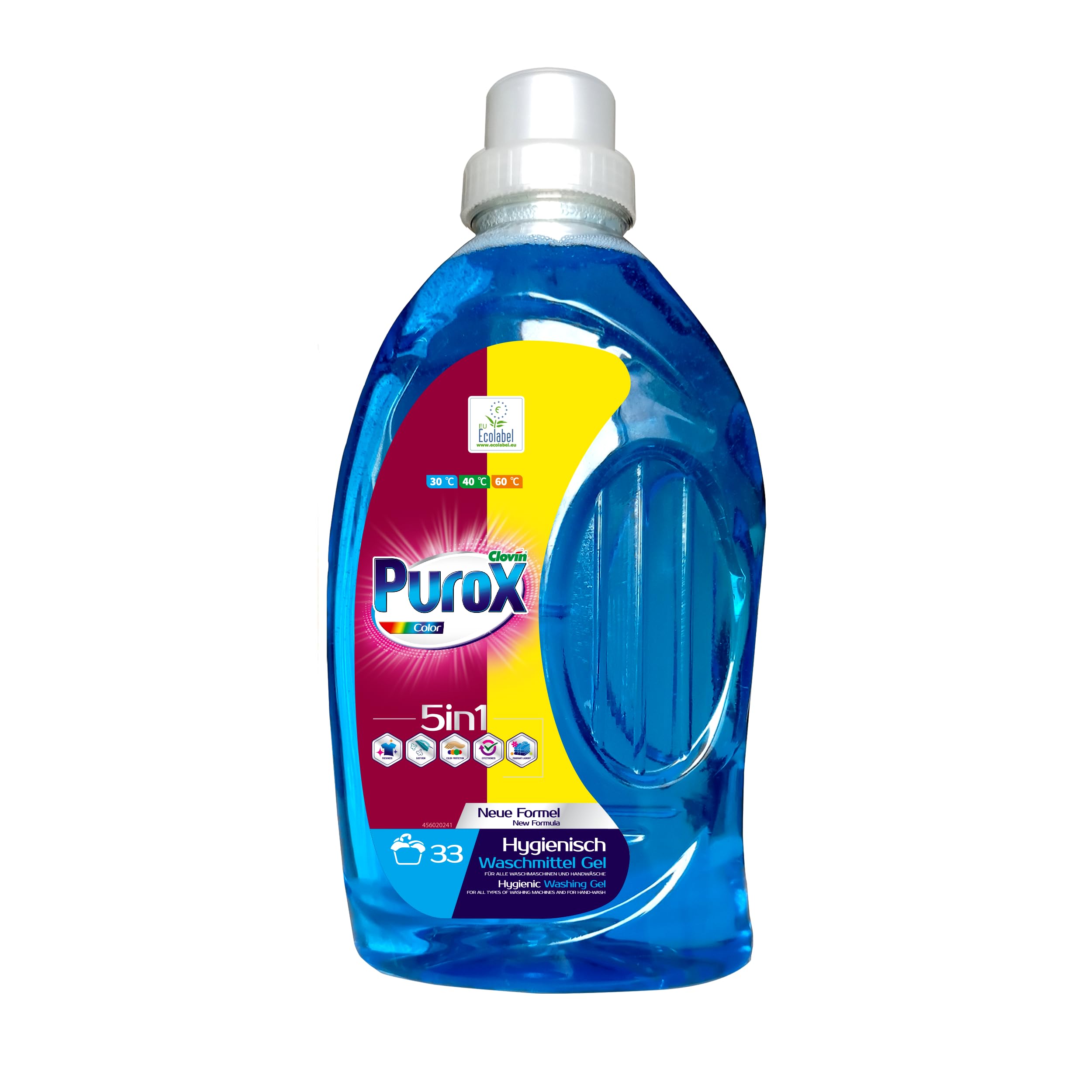 Clovin Purox Color Liquid Detergent Gel for Coloured Clothes, 1 L (33 Washes)