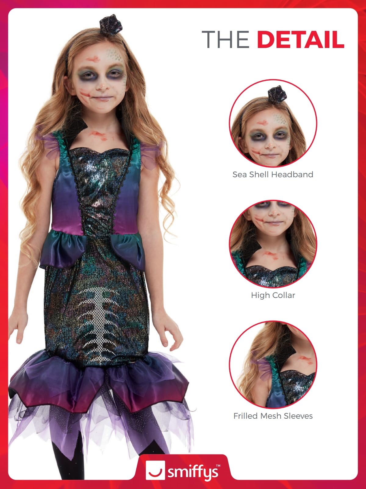 Smiffys Dark Mermaid Costume - Purple Dress with Headband 4