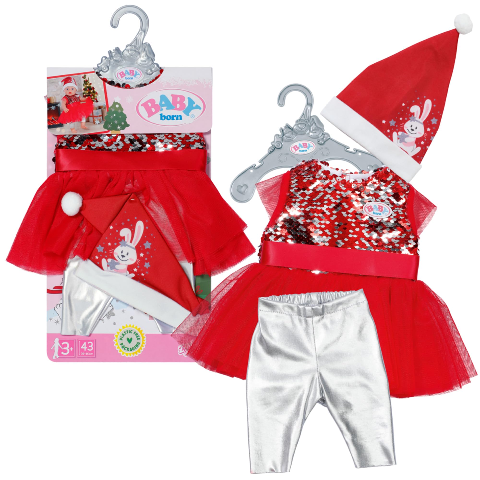 BABY born Christmas Dress - Festive Outfit with Sequins, Leggings & Hat for 43cm Dolls 9