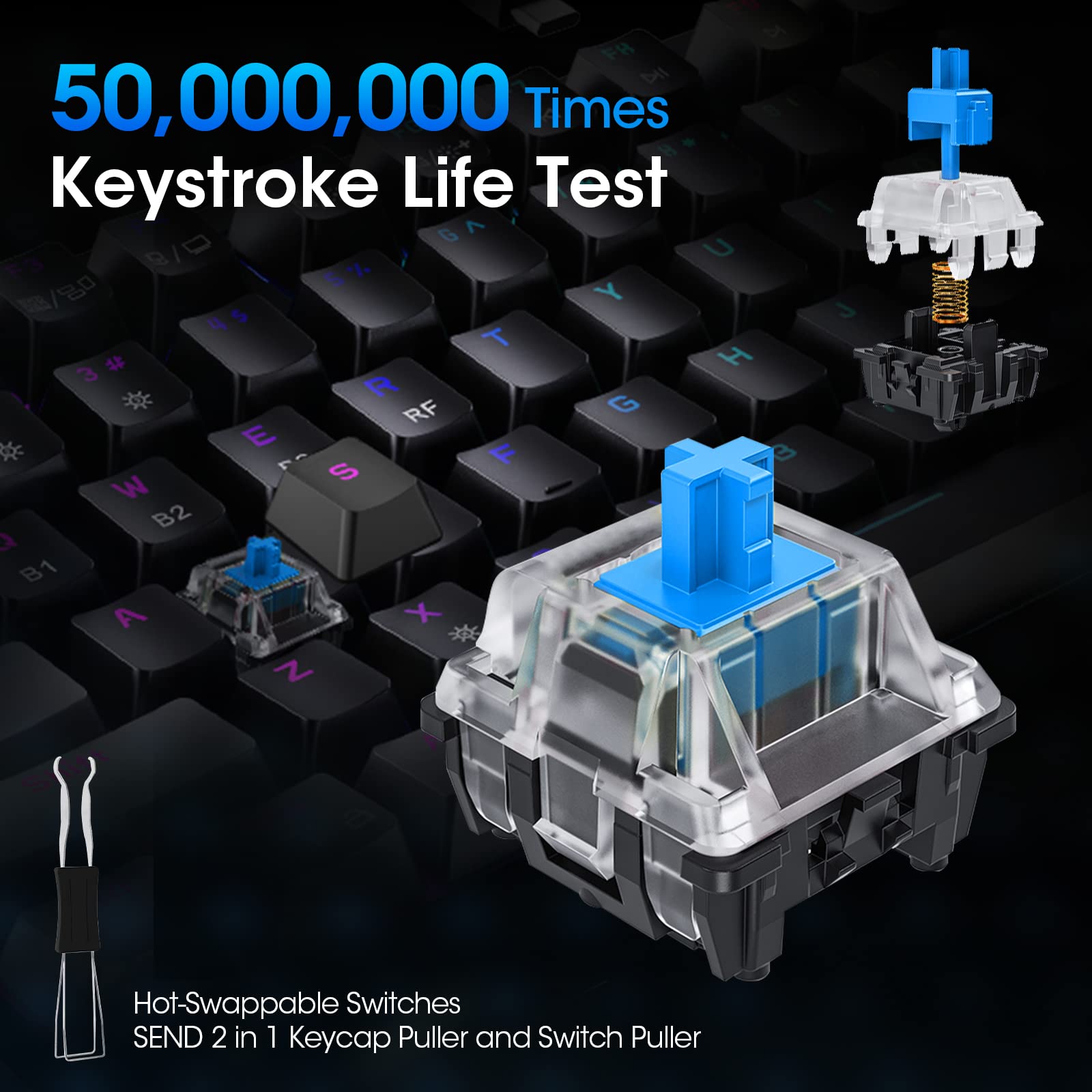 KOORUI MK082 82-Key Mechanical Gaming Keyboard - RGB Backlit, Wireless/Wired, 3-Mode Connectivity 3