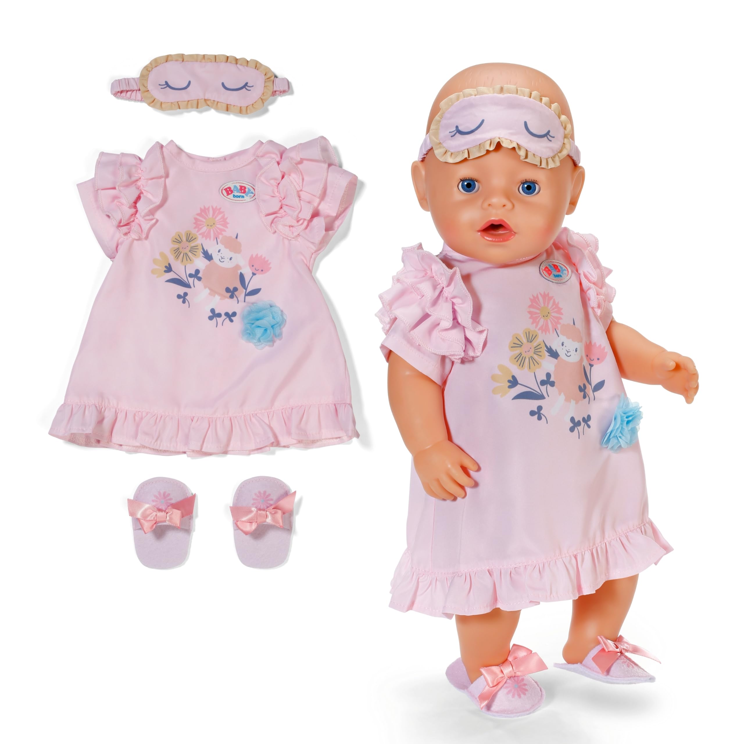 BABY born Nightgown Set - Includes Sleep Mask & Slippers | Pink | Polyester
