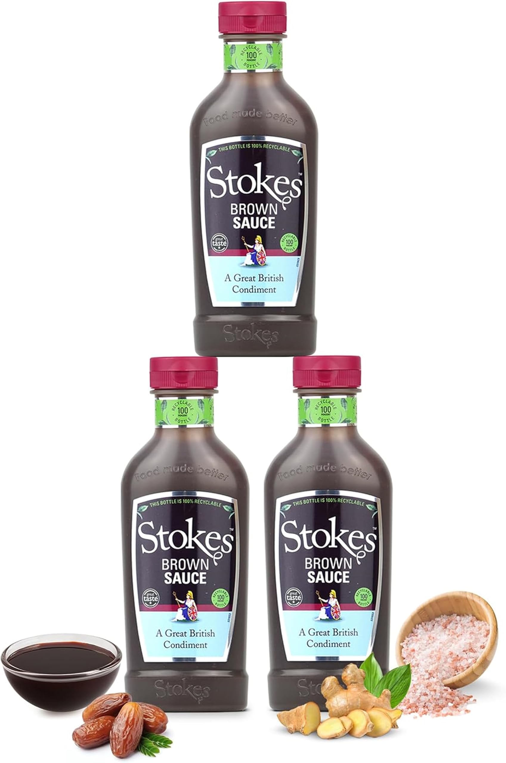 Stokes Real Brown Sauce 3PK SQUEEZY - Rich & Spicy Brown Sauce with Date Purée & Black Treacle 6
