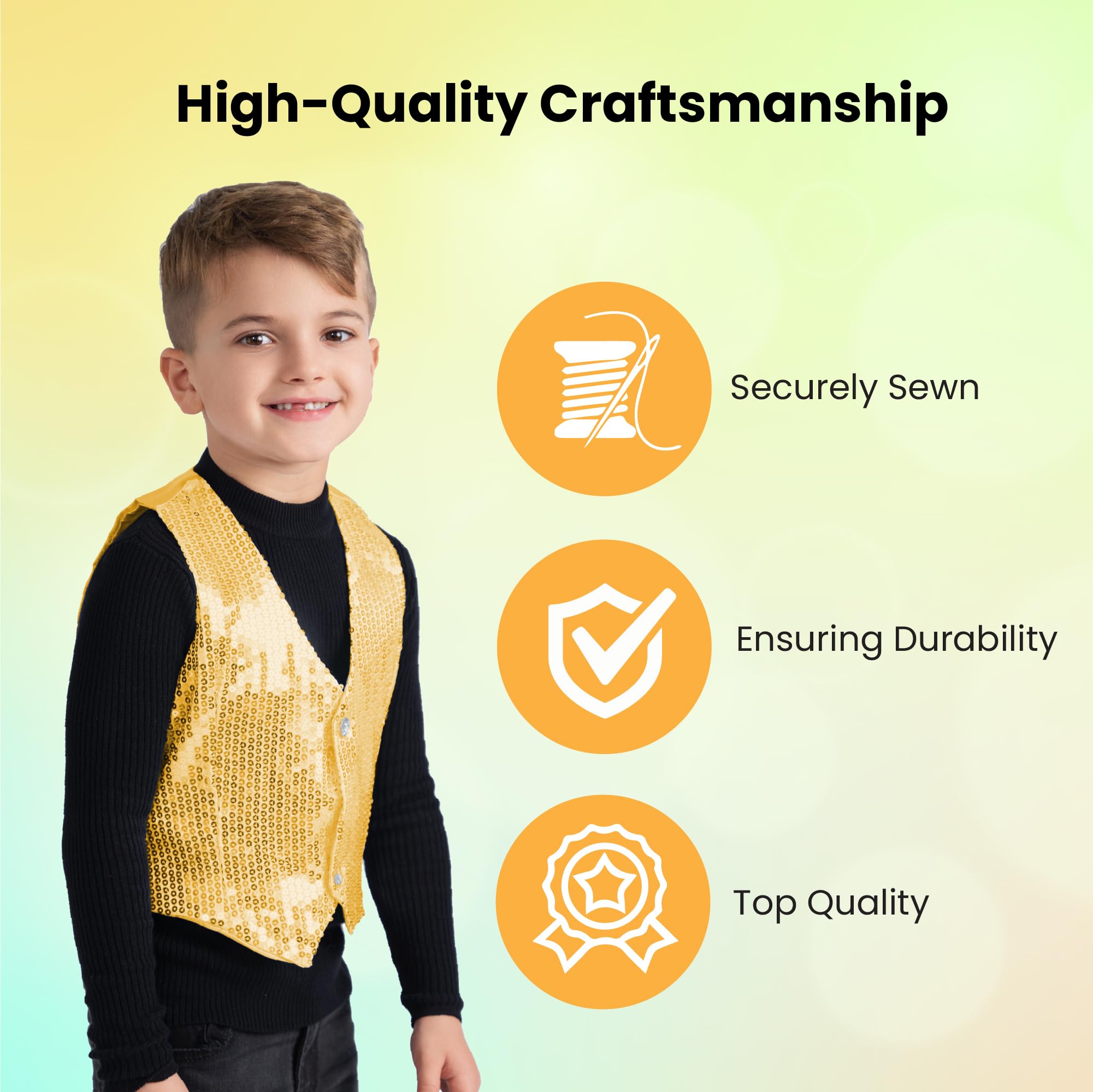 Dress Up America Gold Sequin Vest Costume - Kids 8-10 Years 5