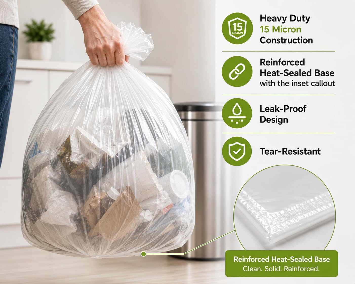 EcoBag Heavy Duty Bin Liners - 30L Capacity | 50 Pack | Recyclable Plastic 3