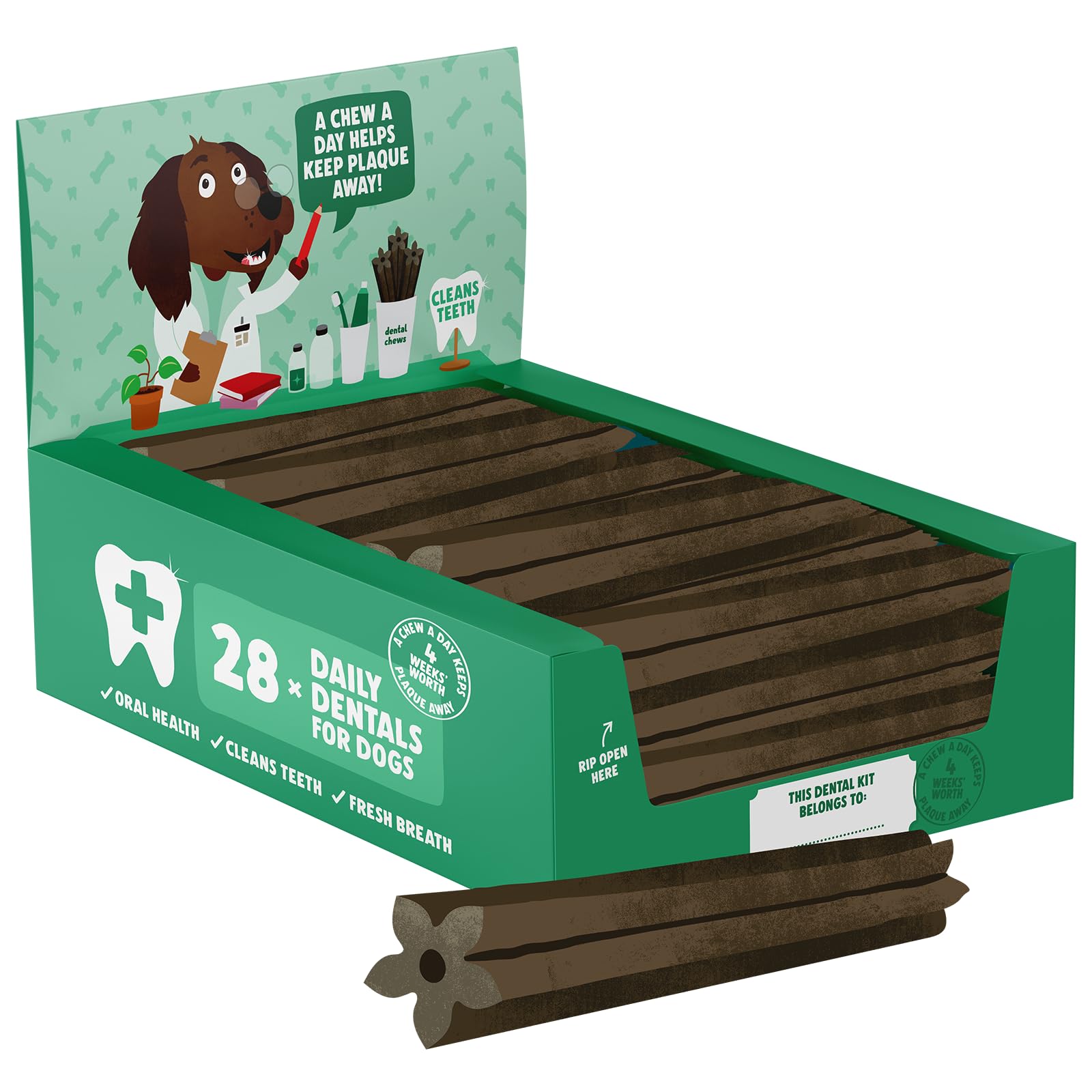 Denzel's Vegan Dog Dental Sticks - Medium Dogs (10-20kg) | Peanut Butter & Peppermint | 28 Pack