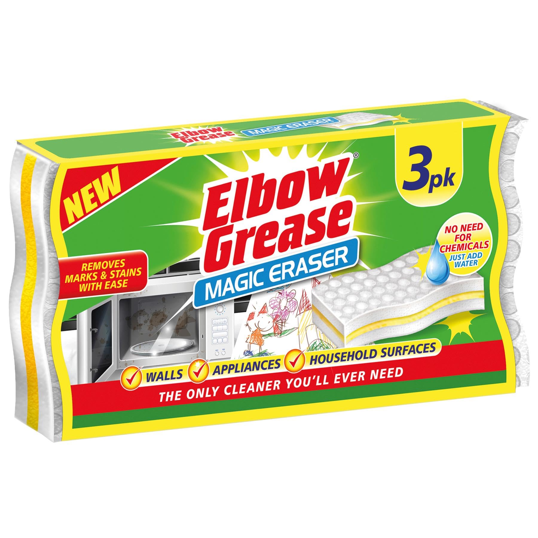 Elbow Grease Magic Eraser - Water Activated Stain Removal | 3 Pack
