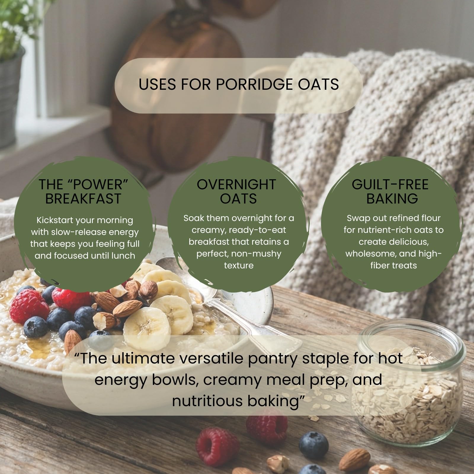 Minton & Donello Organic Porridge Oats - Creamy Texture, Versatile Baking Staple | 1kg Pack 2