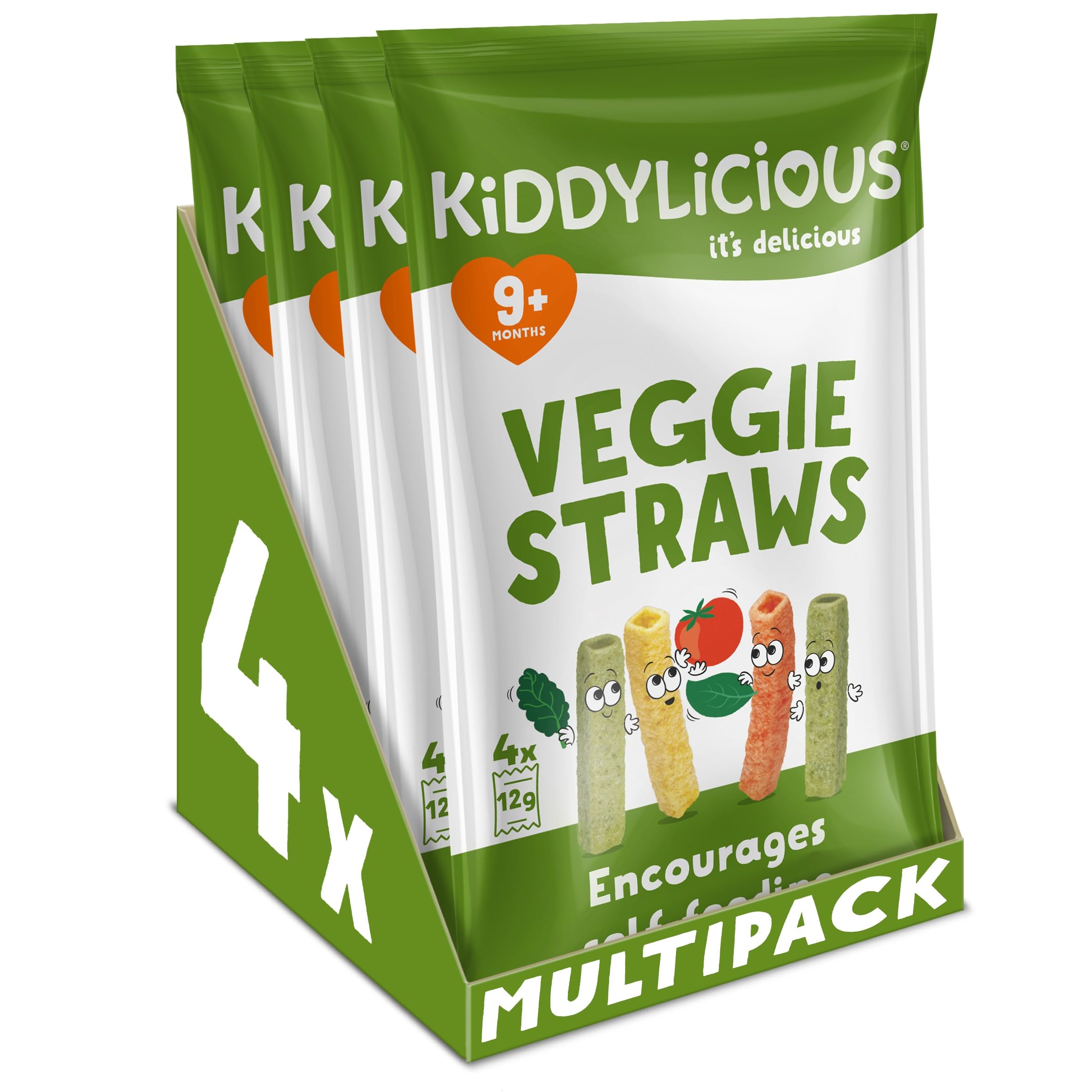 Kiddylicious Veggie Straws - Tomato, Kale & Spinach Flavored Snacks for Babies 9+ Months - 16 Packs