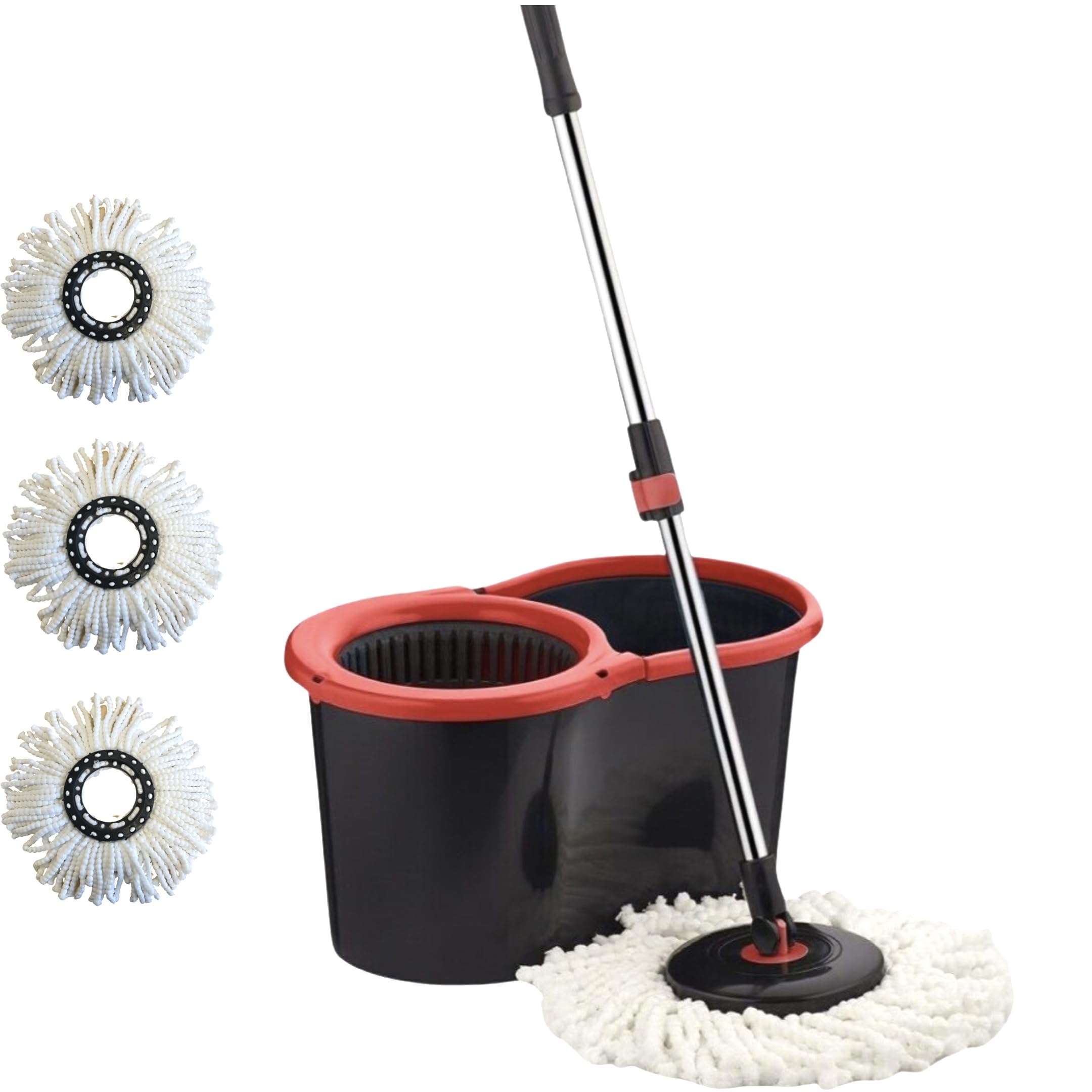 Requisite Needs Smart Spin Mop and Bucket Set – 360° Rotatable Microfiber Mop with Adjustable Stainless Steel Handle – Black