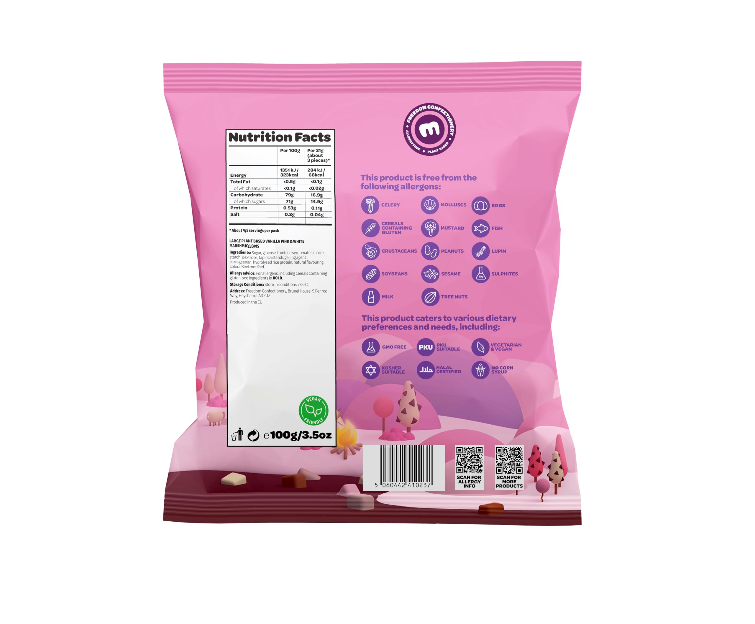 Freedom Confectionery Vegantic Pink & White Vanilla Mallows - Vegan, Allergen-Free | 105g Bag 2