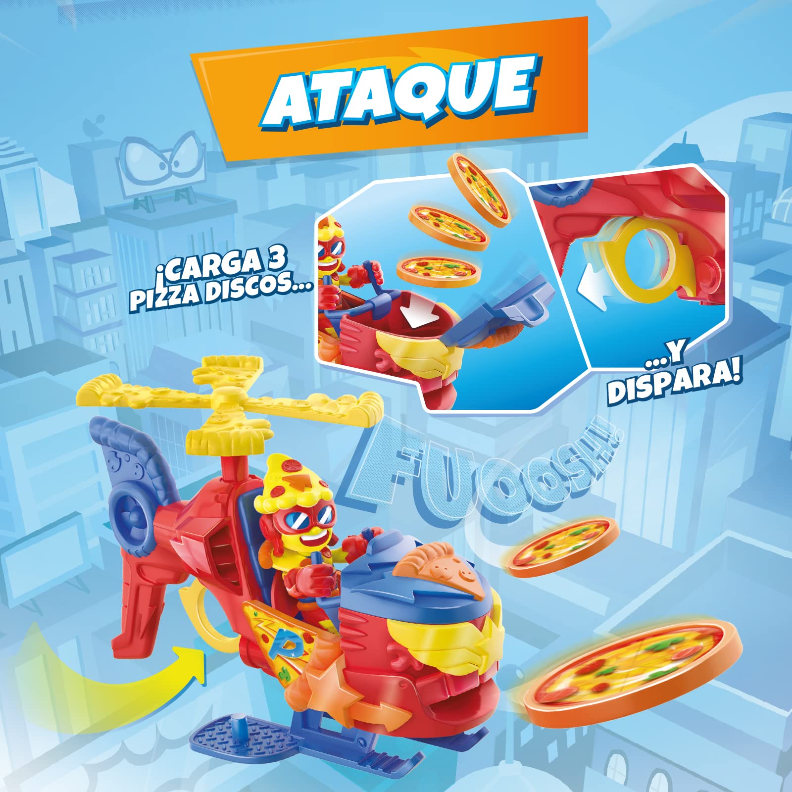 SUPERTHINGS - Pizzacopter Helicopter with Pizza Disc Launcher & Exclusive Figures 12