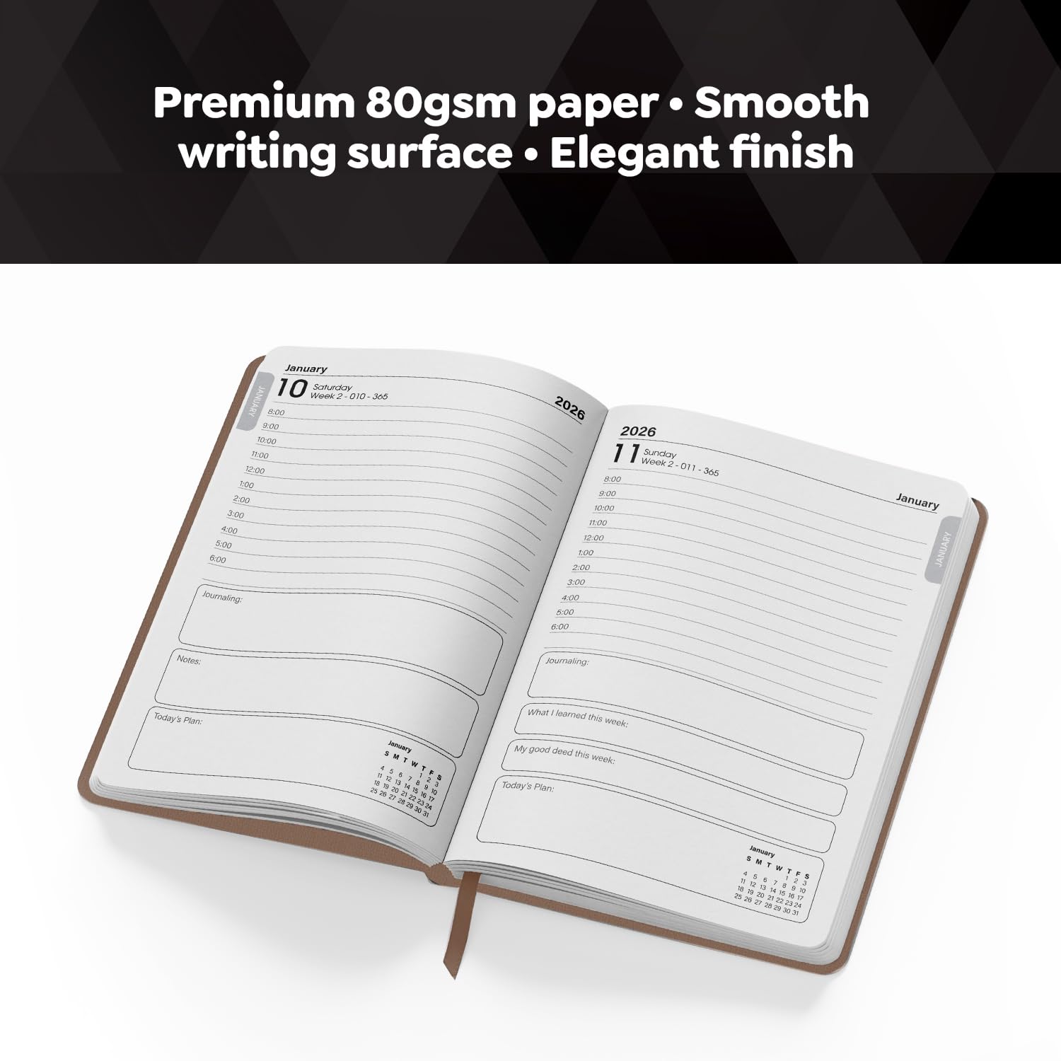 delka 2026 A5 Daily Planner Diary - Day Per Page Appointment Book | Charcoal Black