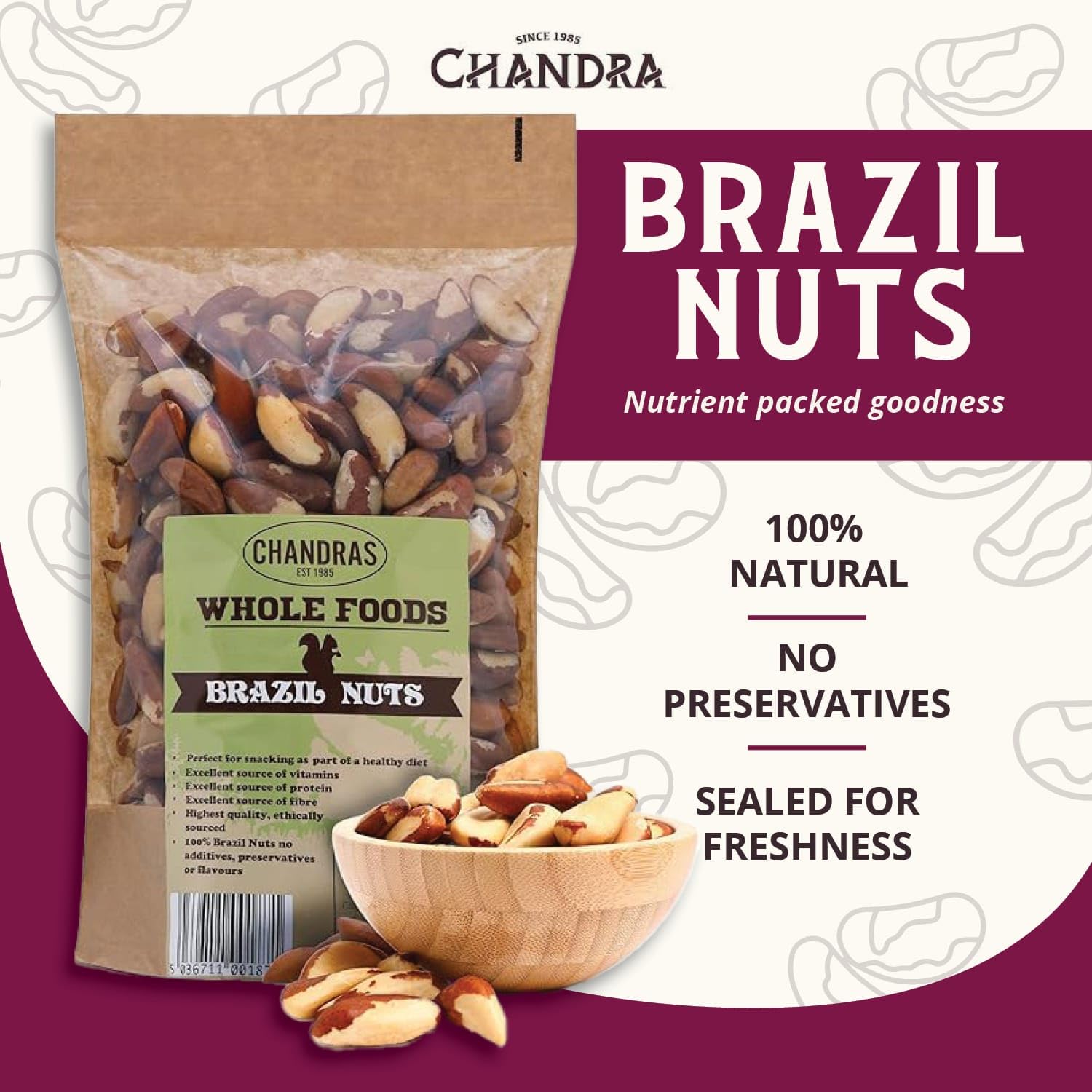 CHANDRA Whole Foods Brazil Nuts - 1kg Raw, Deshelled, Nutrient-Rich