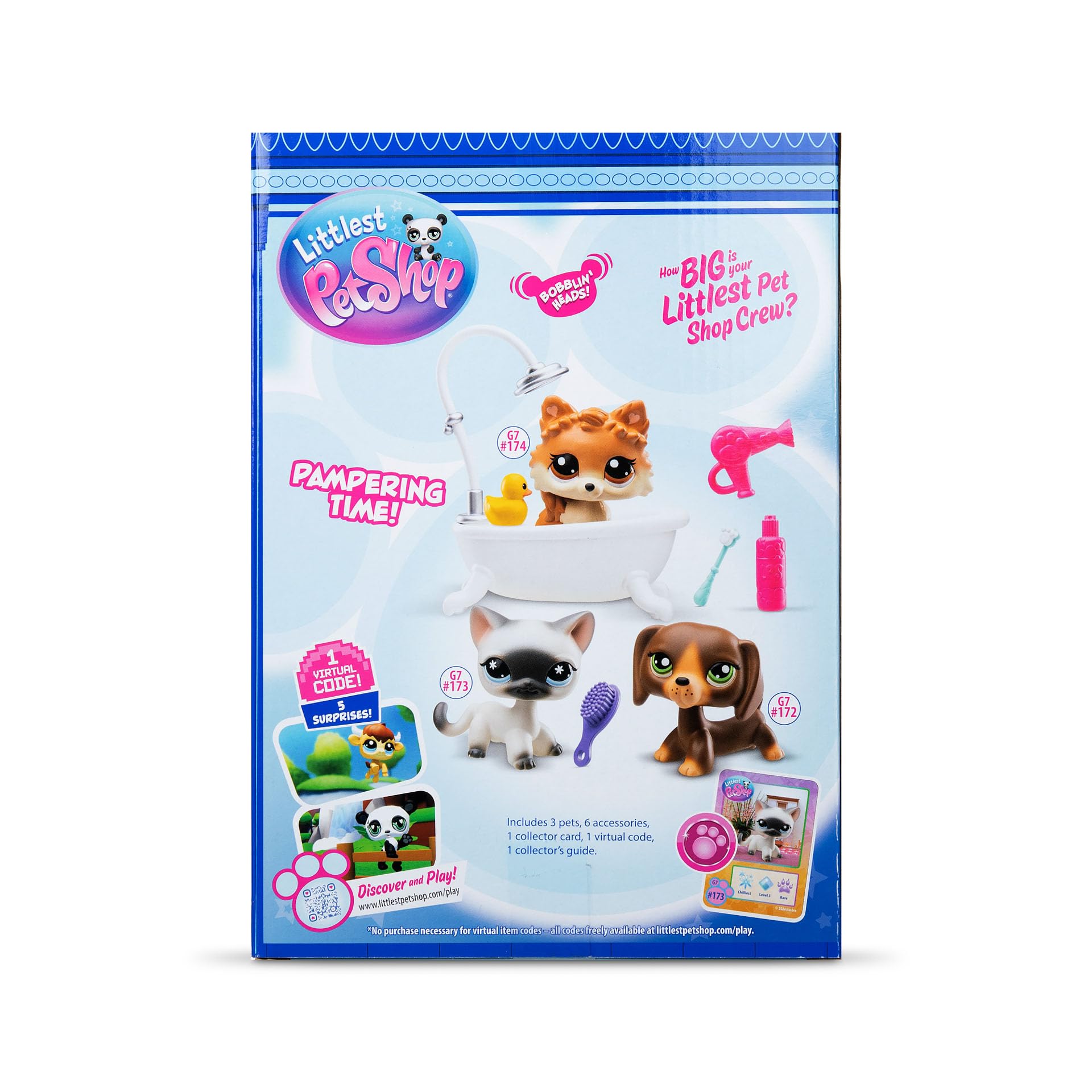Littlest Pet Shop Grooming Spa Play Pack - 3 Mini Bobble Head Pets with Accessories & Virtual Code 6