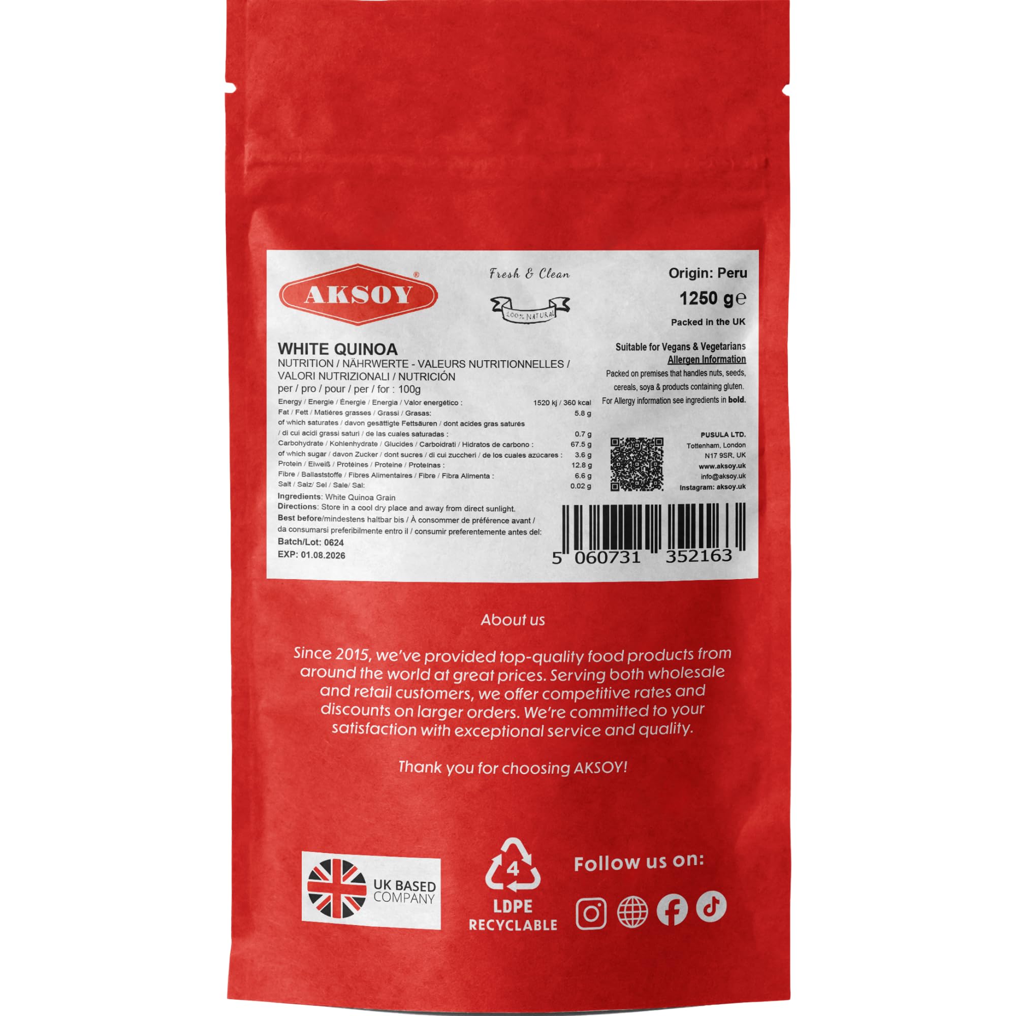 Aksoy White Quinoa 1.25KG - Whole Grain, Ready-to-Cook, Non-GMO, Plant-Based Protein 8
