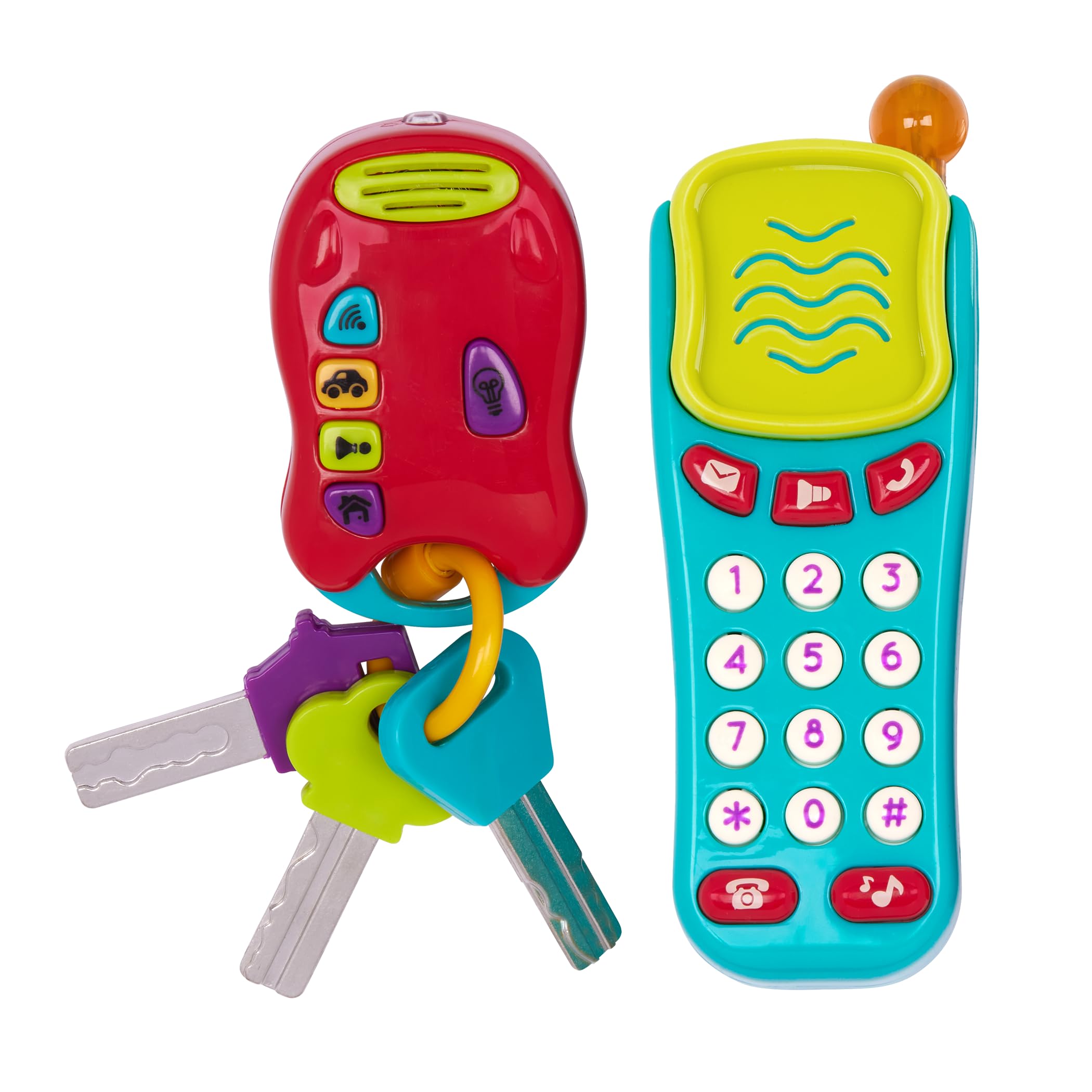 Battat Sensory Pretend Phone & Keychain Toy - Light-Up Electronic Playset for Toddlers 18 Months+