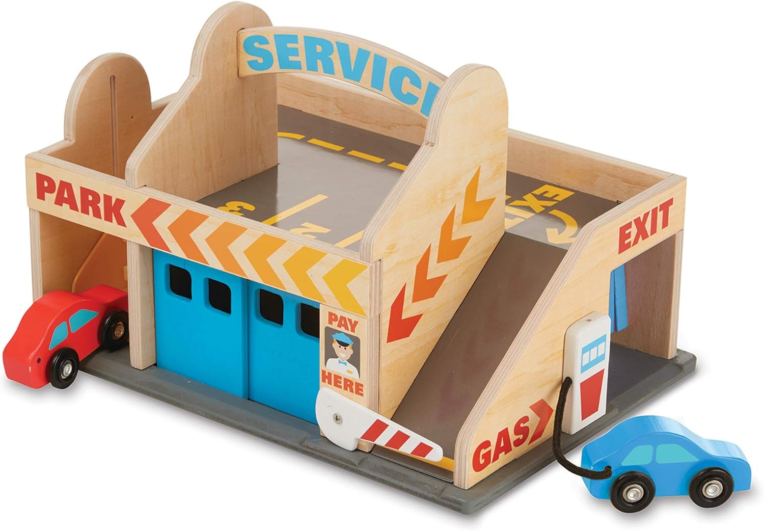Melissa & Doug Service Station Parking Garage - Wooden Vehicle Playset for Ages 3-6
