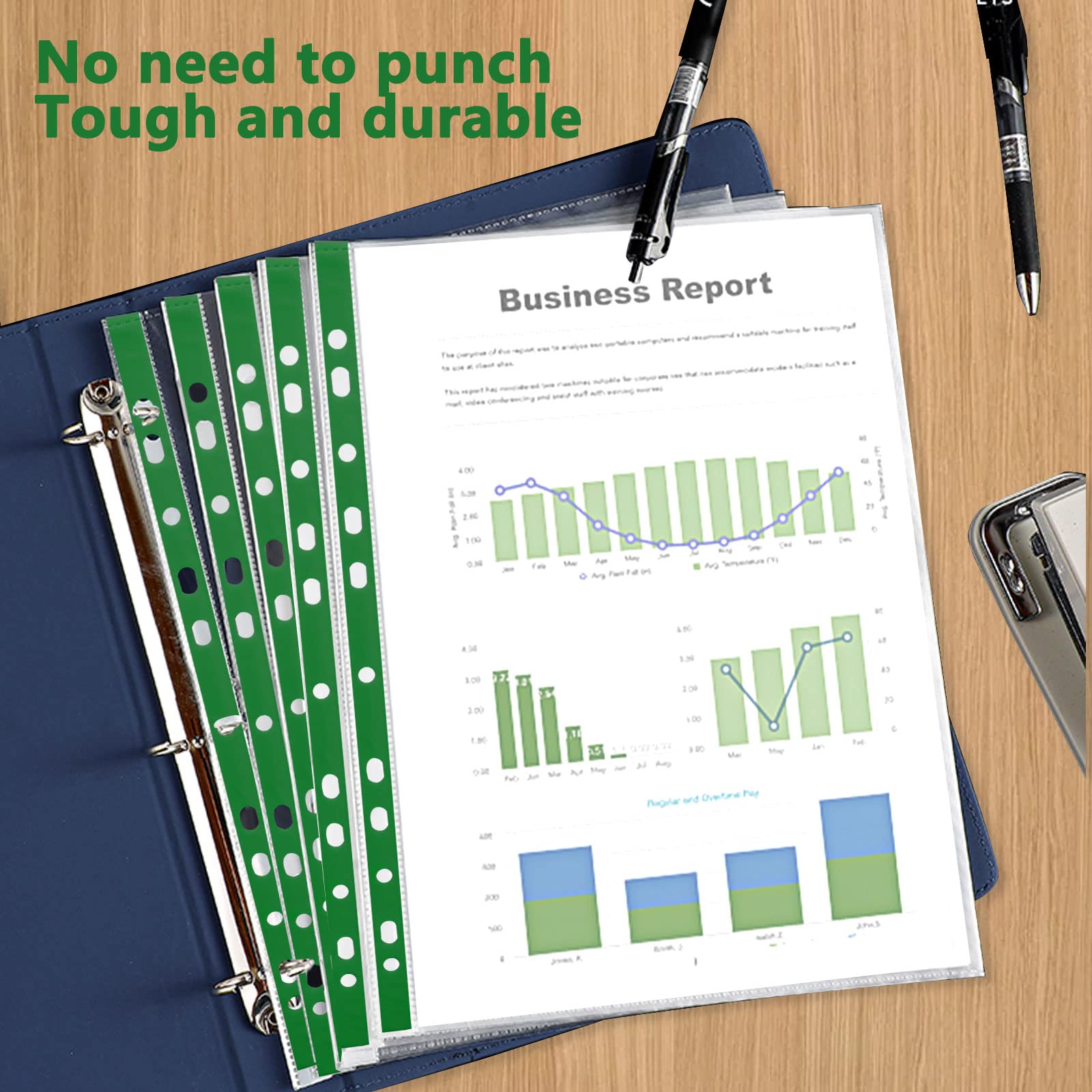 ASelected 100 PCS A4 Punched Poly Pockets - Clear Plastic File Folders | 15 Sheet Capacity 4