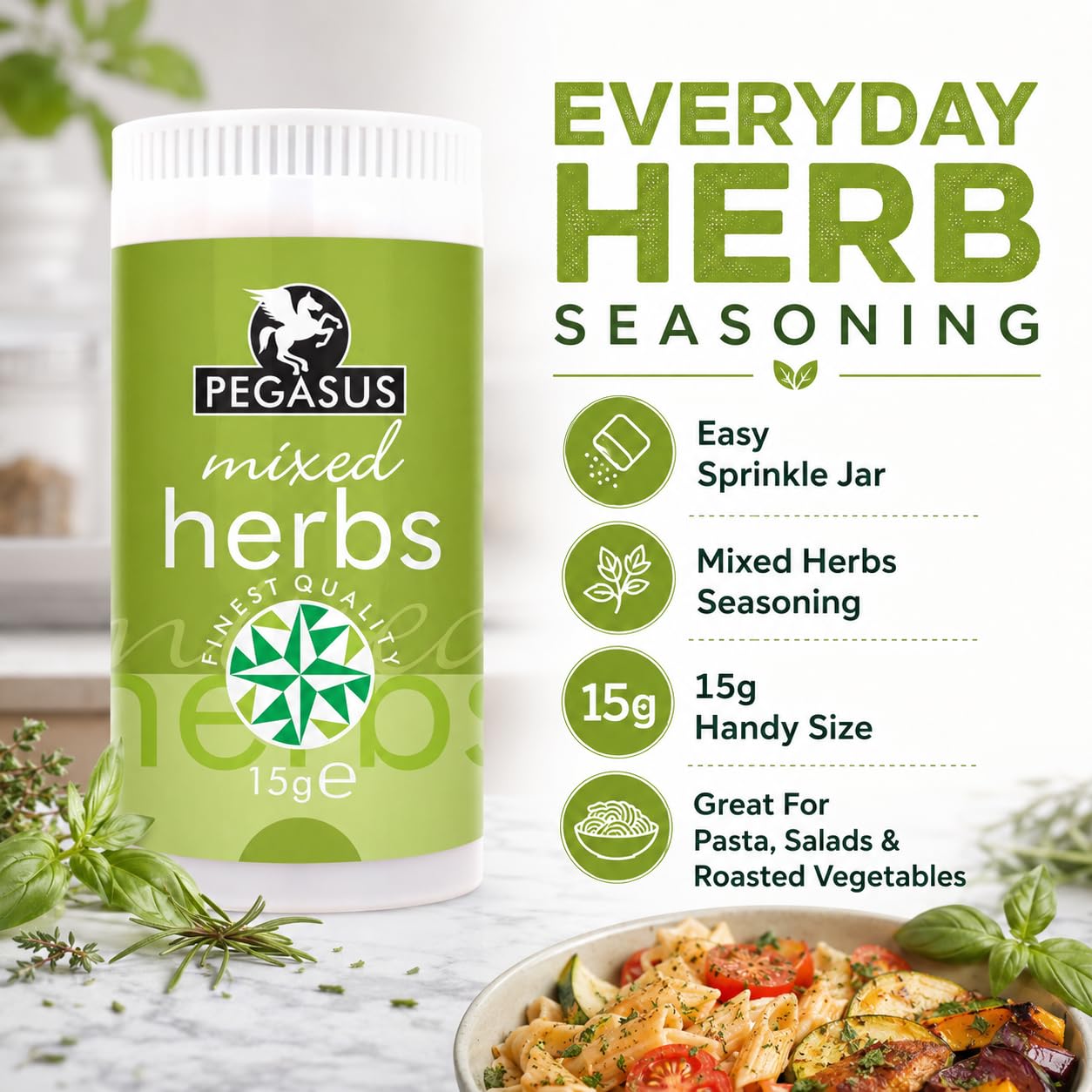 Pegasus Mixed Herbs - 15g Jar | Premium Dried Herb Blend | Easy to Use