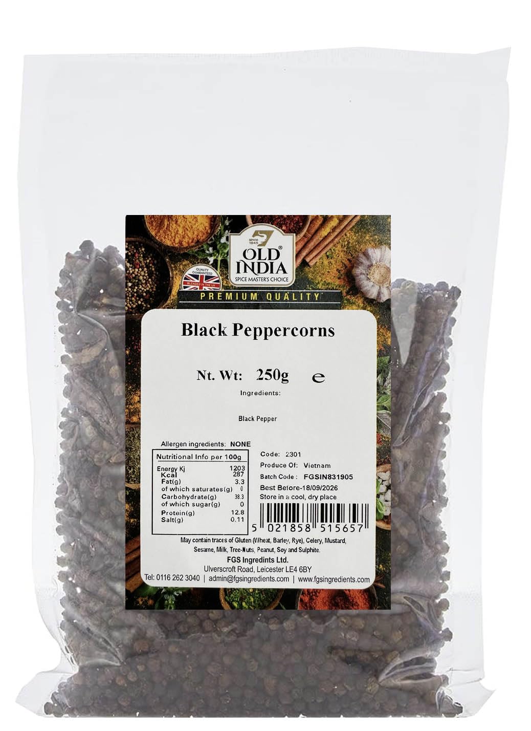 Old India Black Peppercorns - 100% Natural | 250g Pack | Additive & GMO Free
