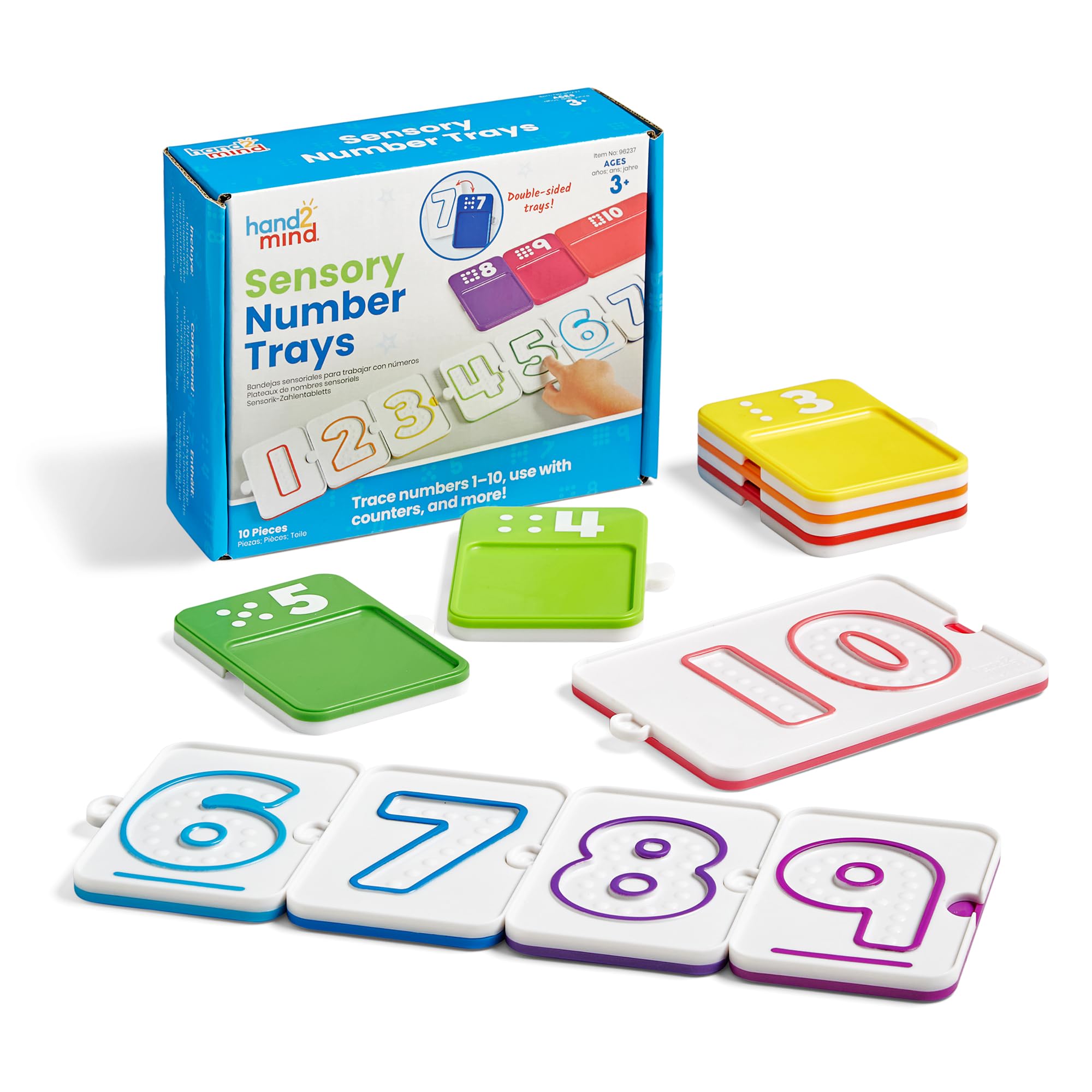 hand2mind Sensory Number Trays Set - Counting & Tracing for Ages 3+ | Recycled Plastic