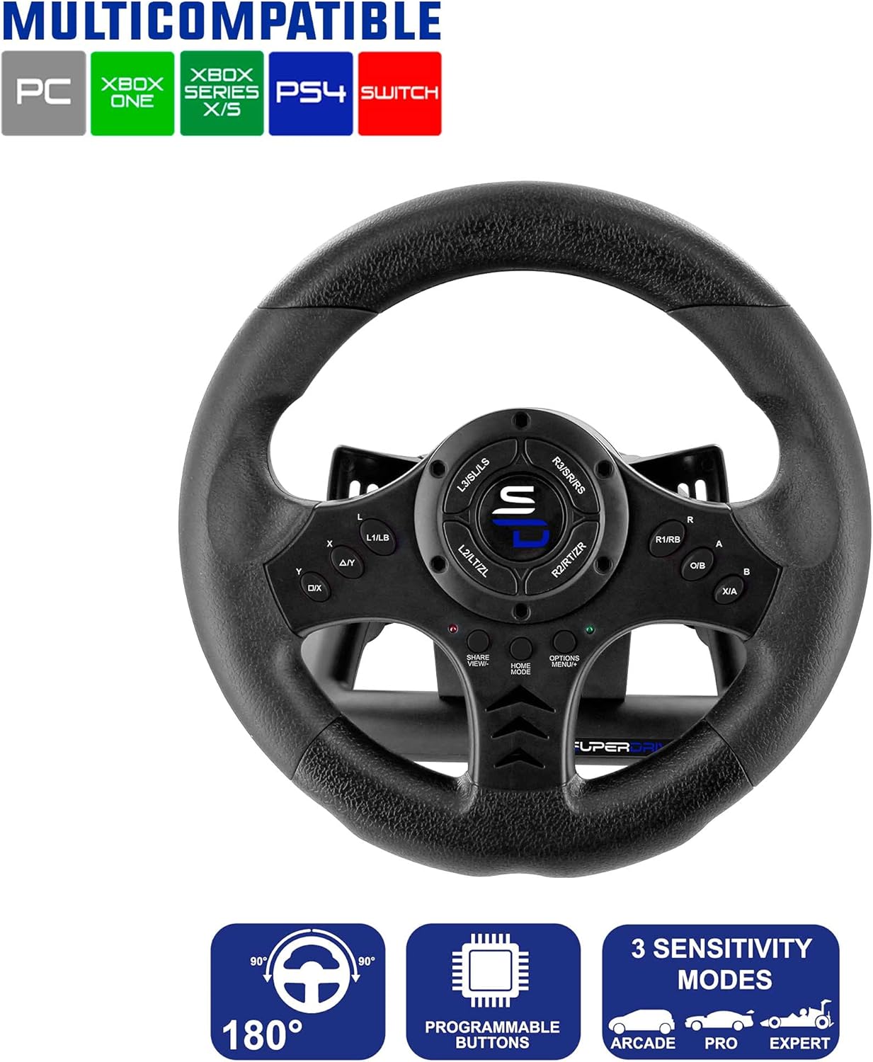 Superdrive SV450 Racing Steering Wheel with Pedals & Paddle Shifters for Xbox, PS4, Switch, PC 3