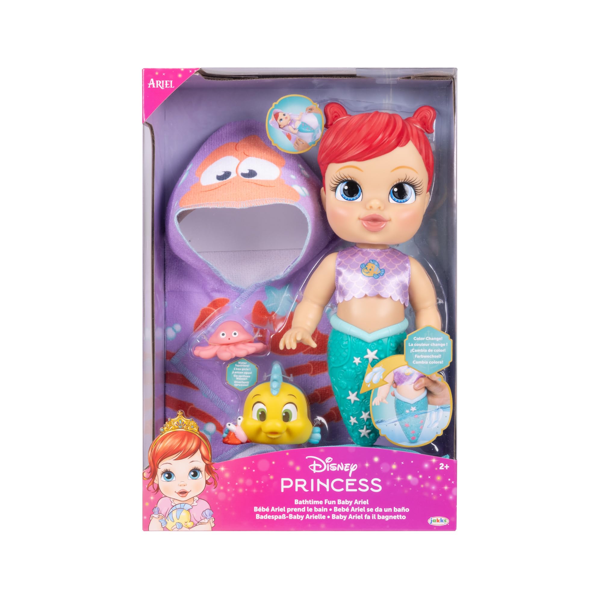 Disney Princess Bathtime Baby Ariel Playset - Color Change Mermaid Doll with Water Squirters