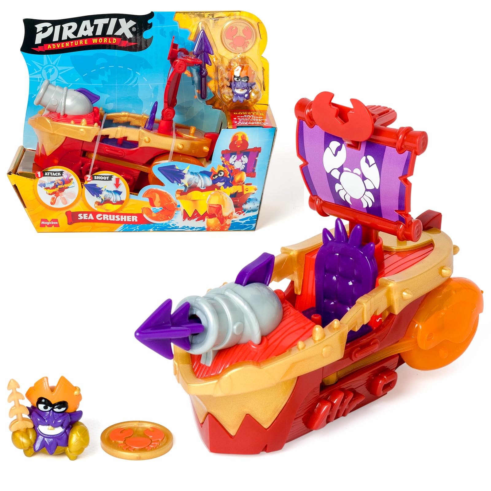 PIRATIX Sea Crusher Pirate Ship Playset - Crab-Themed Adventure with Captain Lobster Figure 1