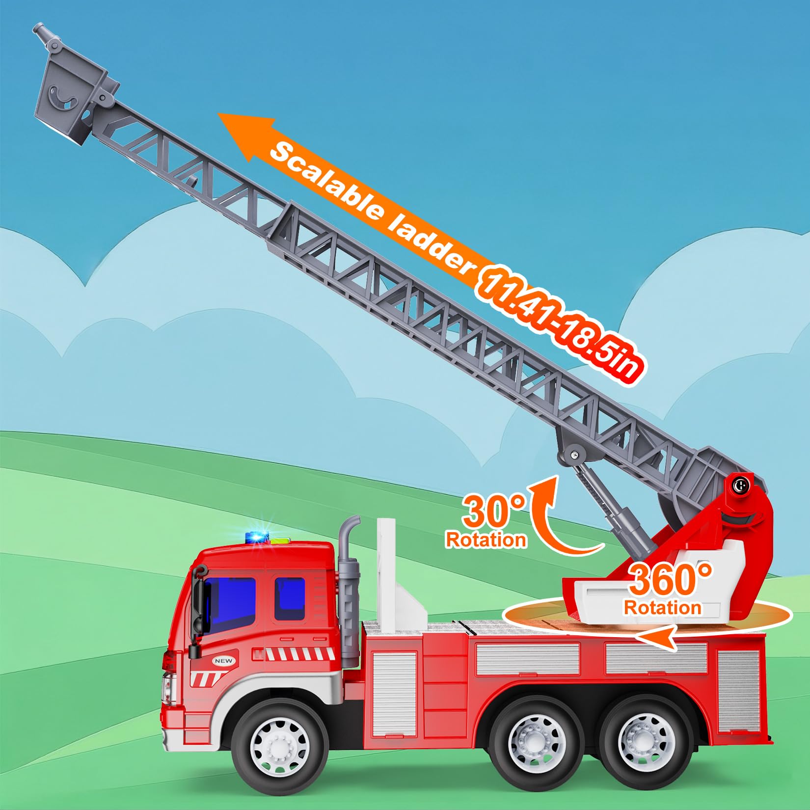 TOYABI Fire Engine Toy Truck - 1:16 Scale with Lights & Sound | Ages 3+ | ABS Plastic 3