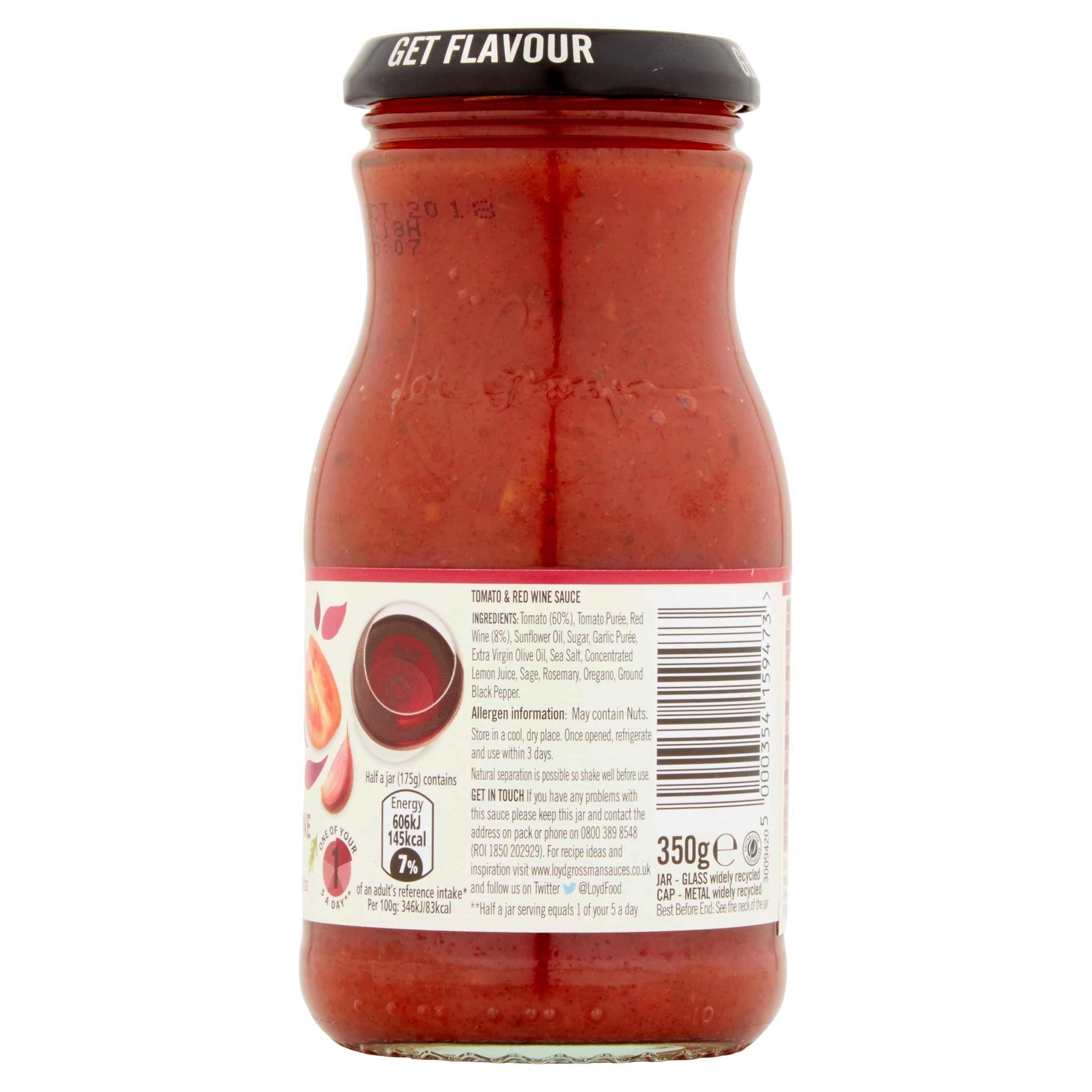 Loyd Grossman Italian Tomato & Red Wine Pasta Sauce - 350g Jar 4