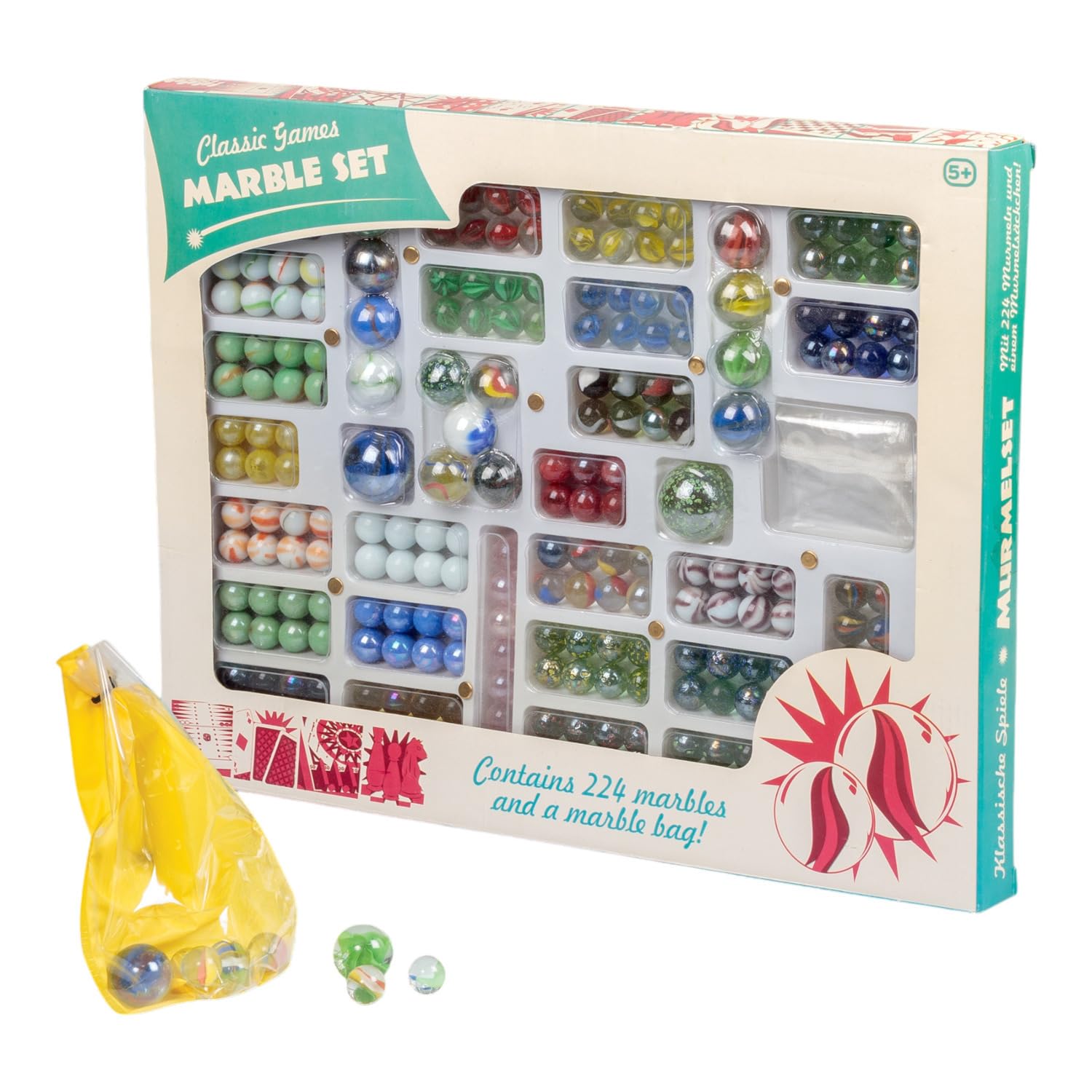 Tobar Marbles - Box of 224 Mixed Designs in Multi-Colored Glass