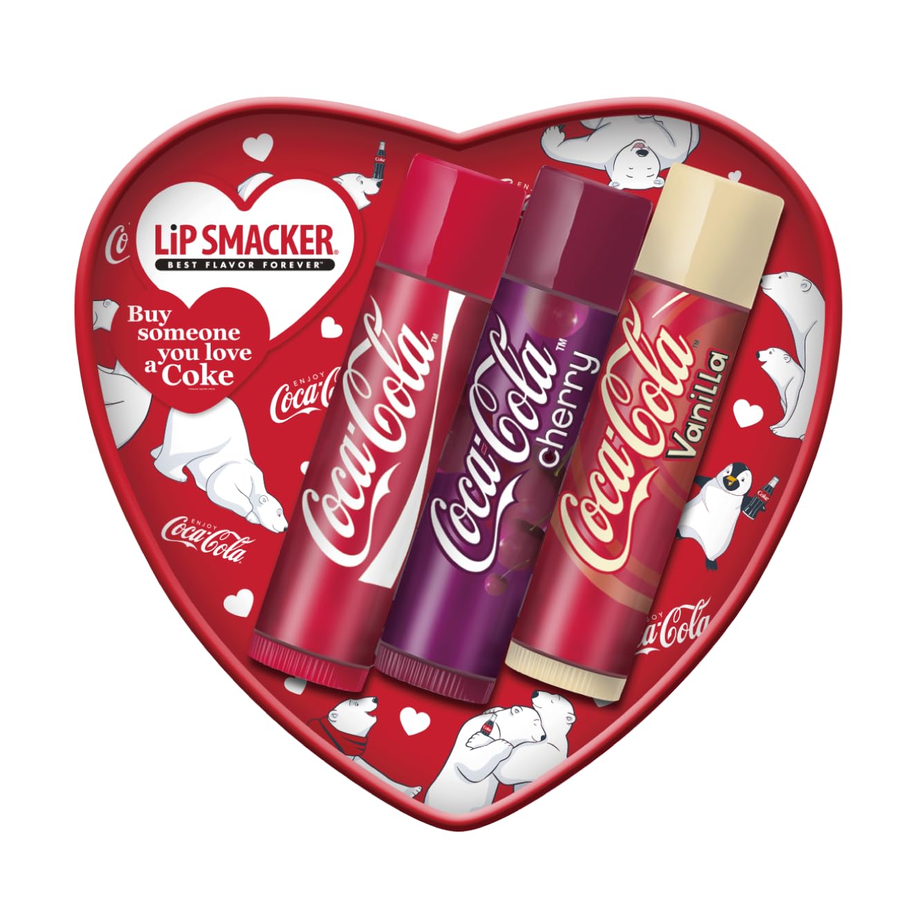 Lip Smacker Coca-Cola Heart Lip Balm Set - Hydrating, Collectible Tin | Unisex Children