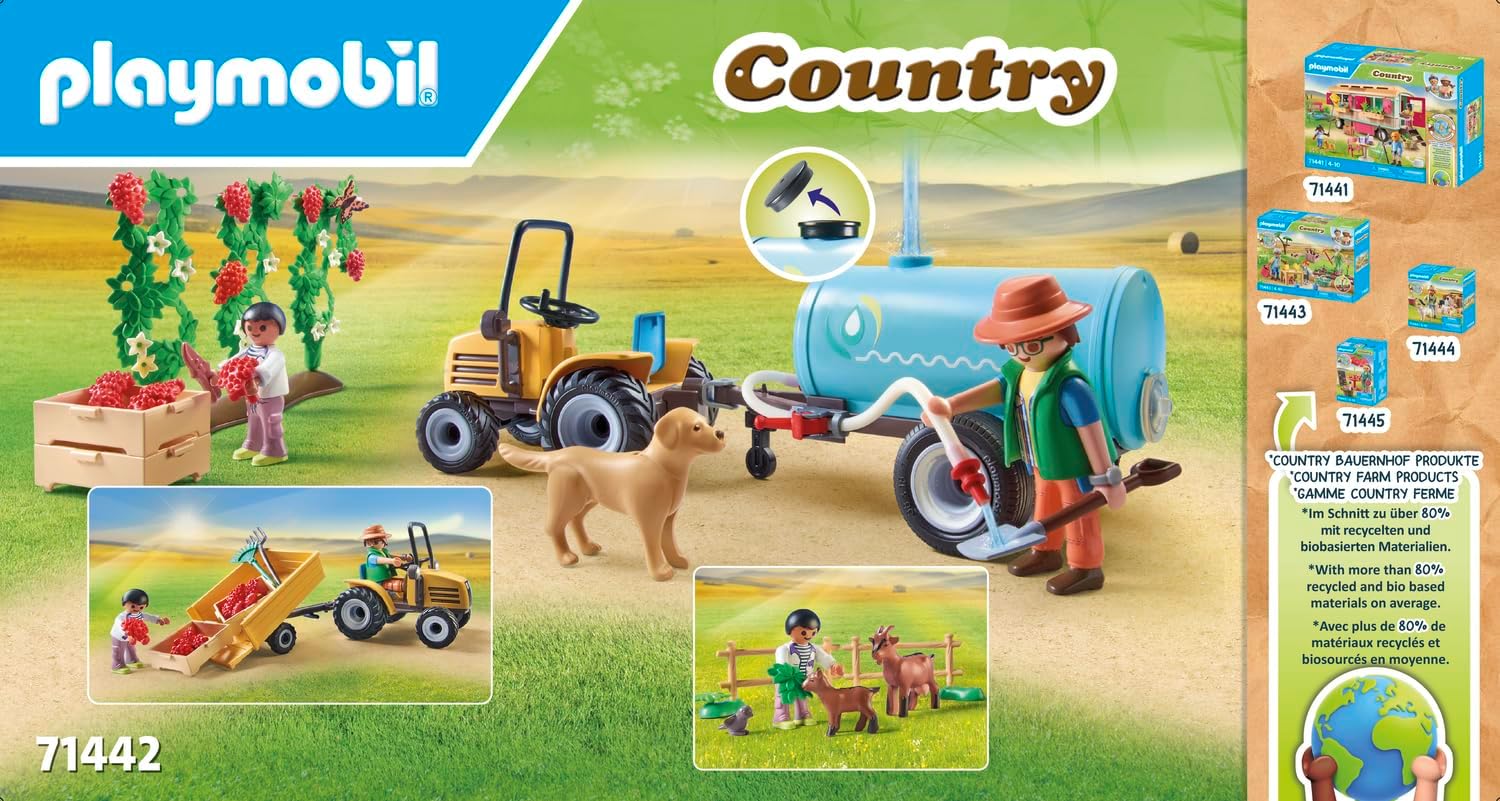 Playmobil 71442 Country Tractor with Trailer and Water Tank Playset - Farm Harvest Adventure for Kids 7