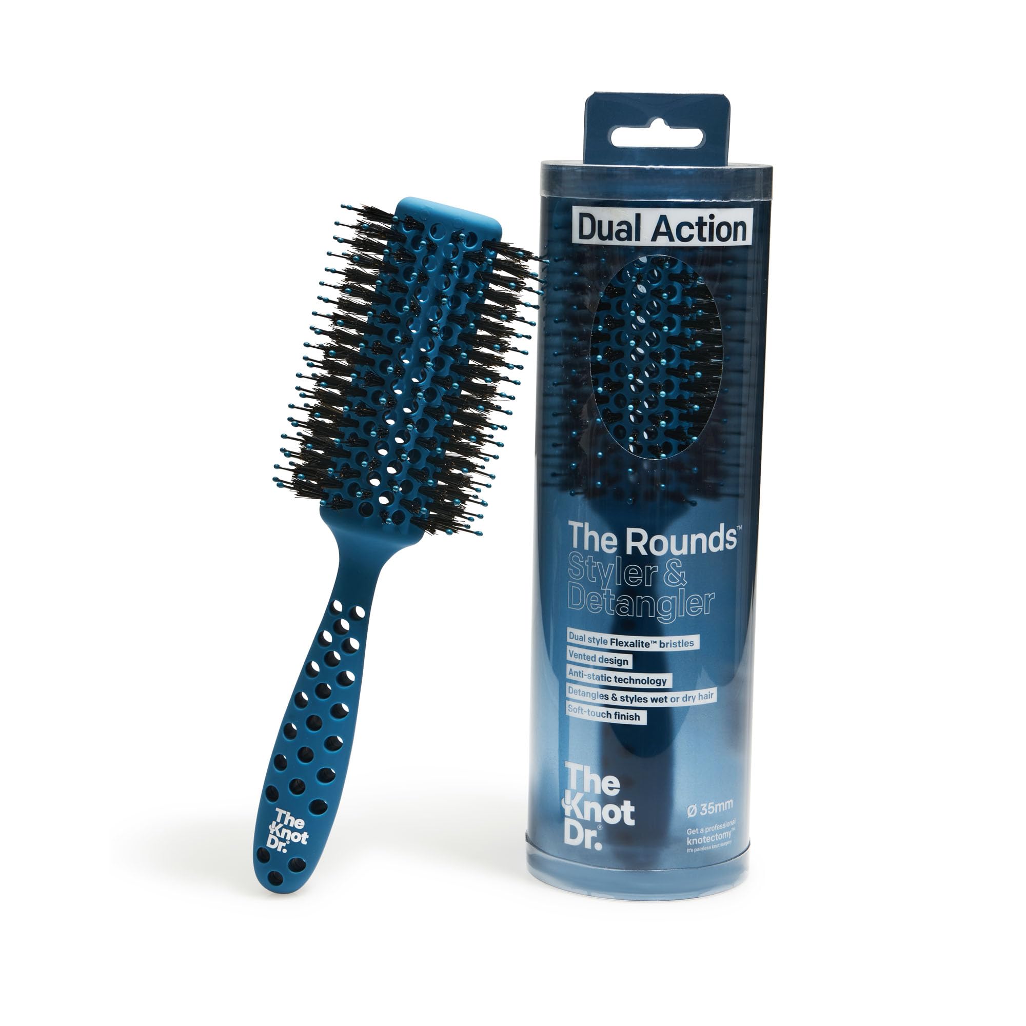 THE KNOT DR. Round Hair Brush - Thermal Barrel for Blow Drying | FLEXALIT Bristles | Blue