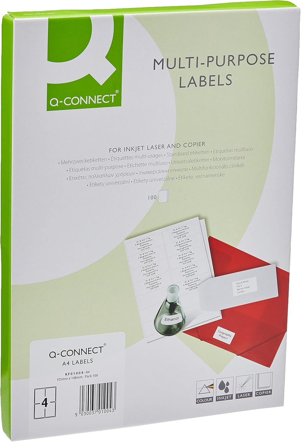 Q-Connect 4 Label/A4 Sheet KF01004, 105 x 148 mm - White, Pack of 100