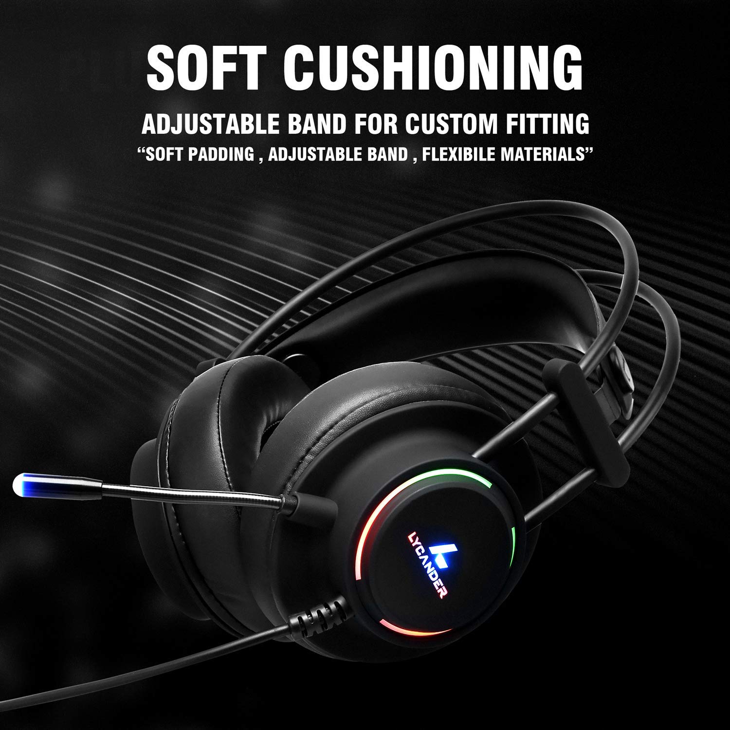 LYCANDER LGH-569 Gaming Headset with Microphone, 50mm Drivers, LED Light, 3.5mm for PC, PS, Xbox, Switch 4