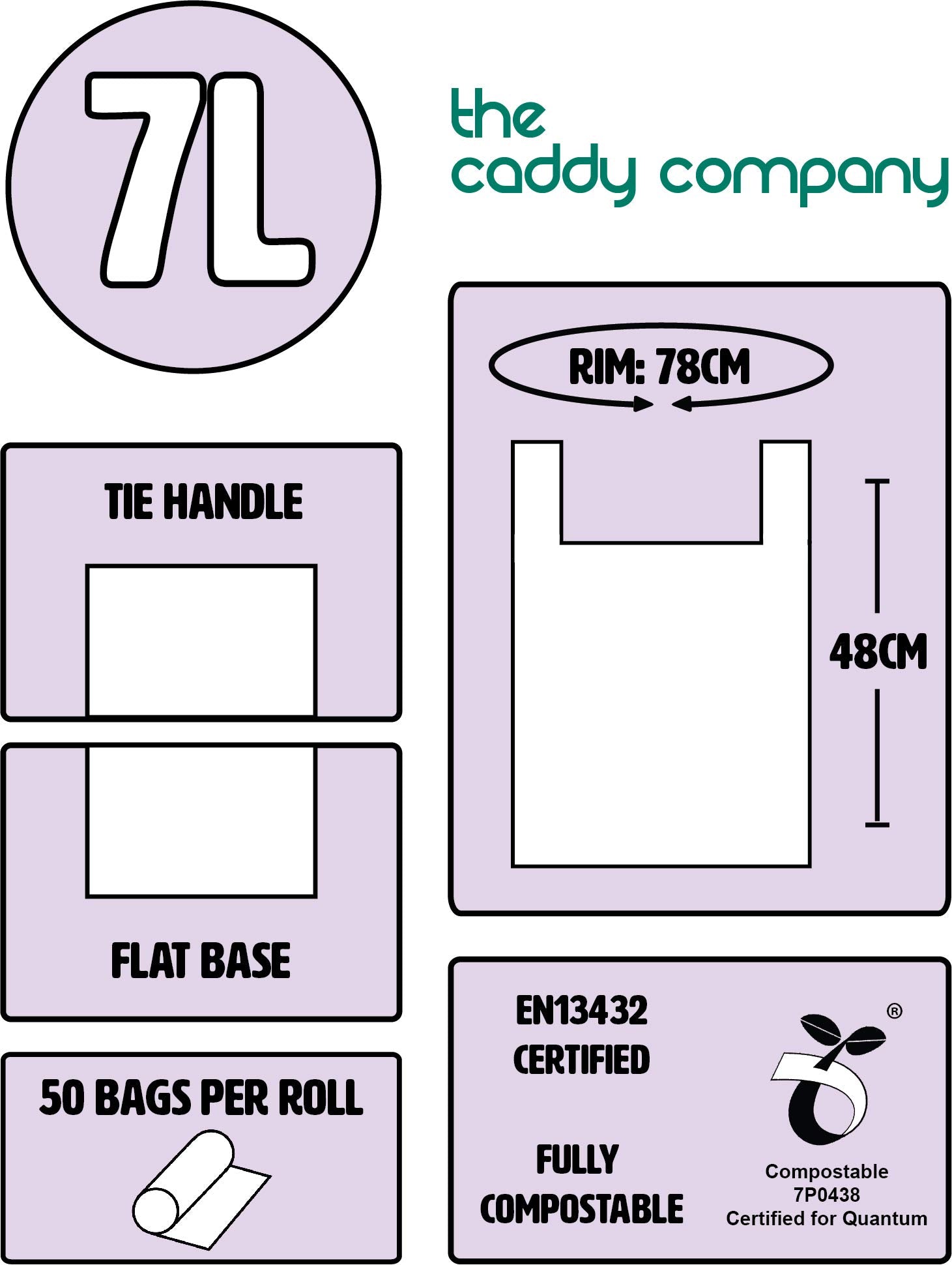 The Caddy Company 7 Litre Tie Handle Compostable Kitchen Caddy Liners, 100 Bags