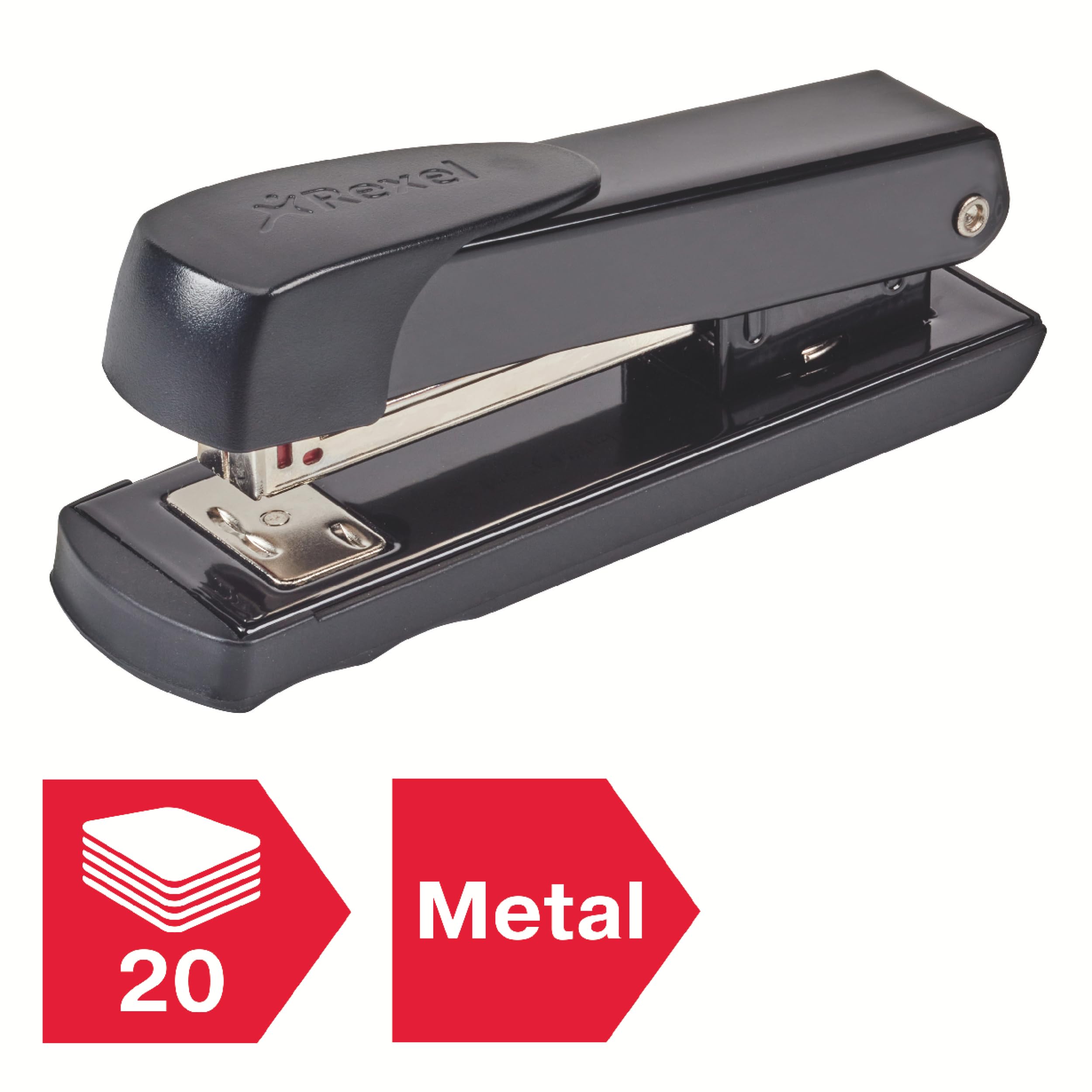 Rexel Meteor Half Strip Stapler - 20 Sheet Capacity, Metal Body, Black (3 Pack with Staples)