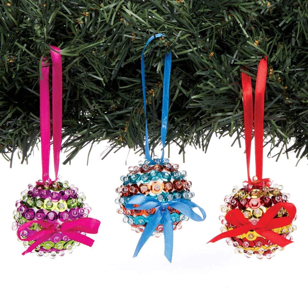 Baker Ross Sequin Bauble Craft Kit - Pack of 3, Christmas Tree Decorations for Kids Ages 5+ 8