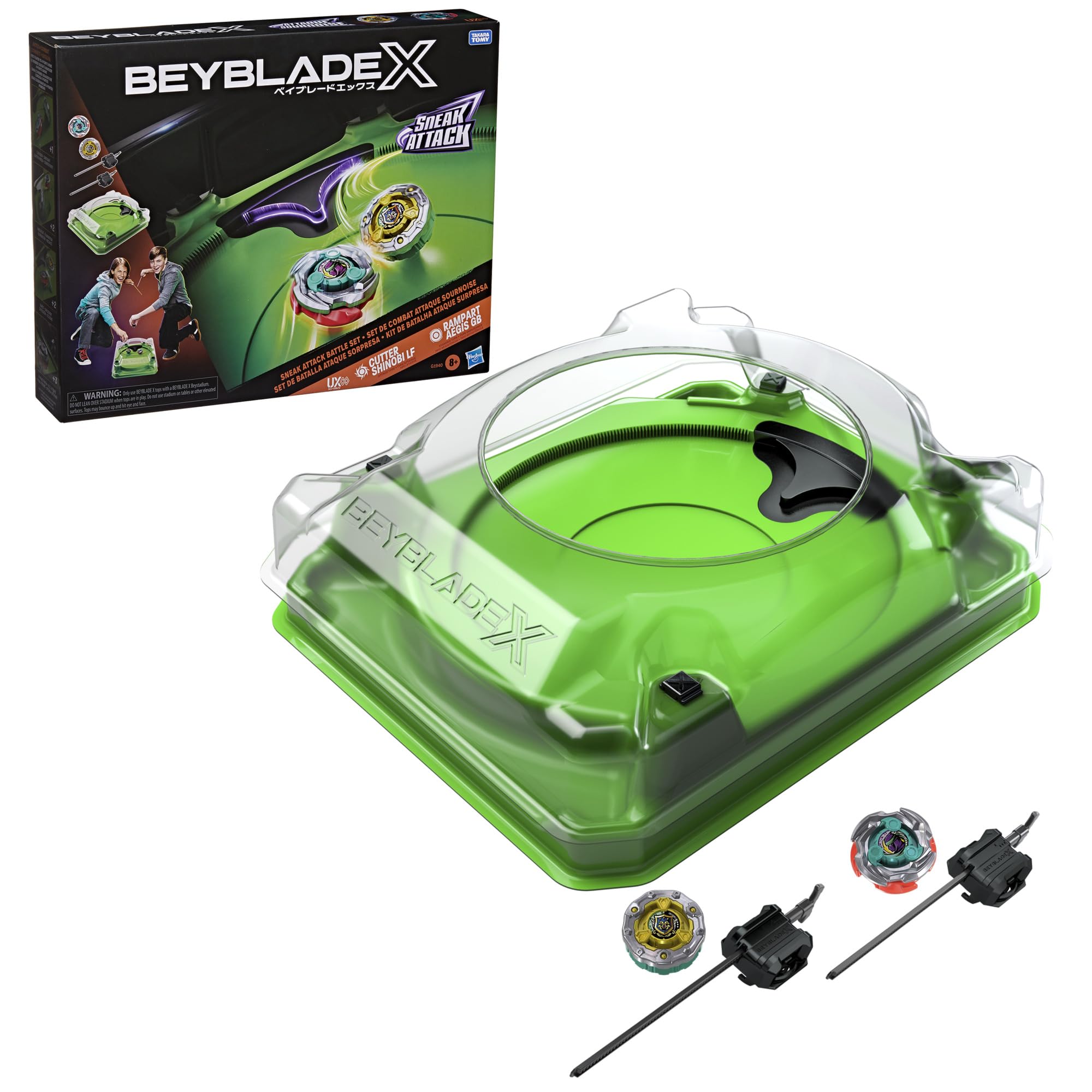 Hasbro Beyblade X Sneak Attack Battle Set with Beystadium Arena, 2 Right-Spinning Tops, Ages 8+