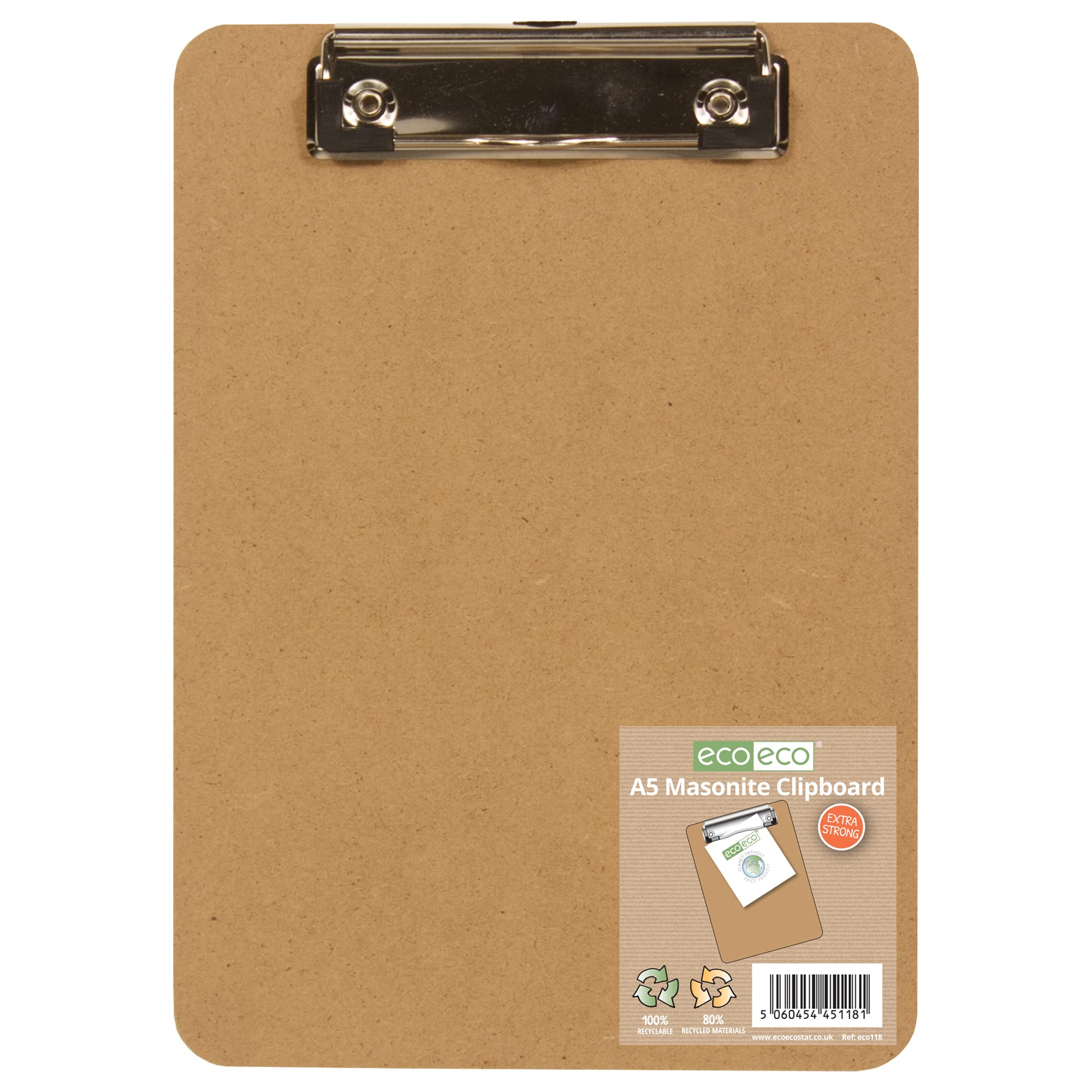 eco-eco A5 Masonite Clipboard - Low Profile Metal Clip | Sand Color | 96g