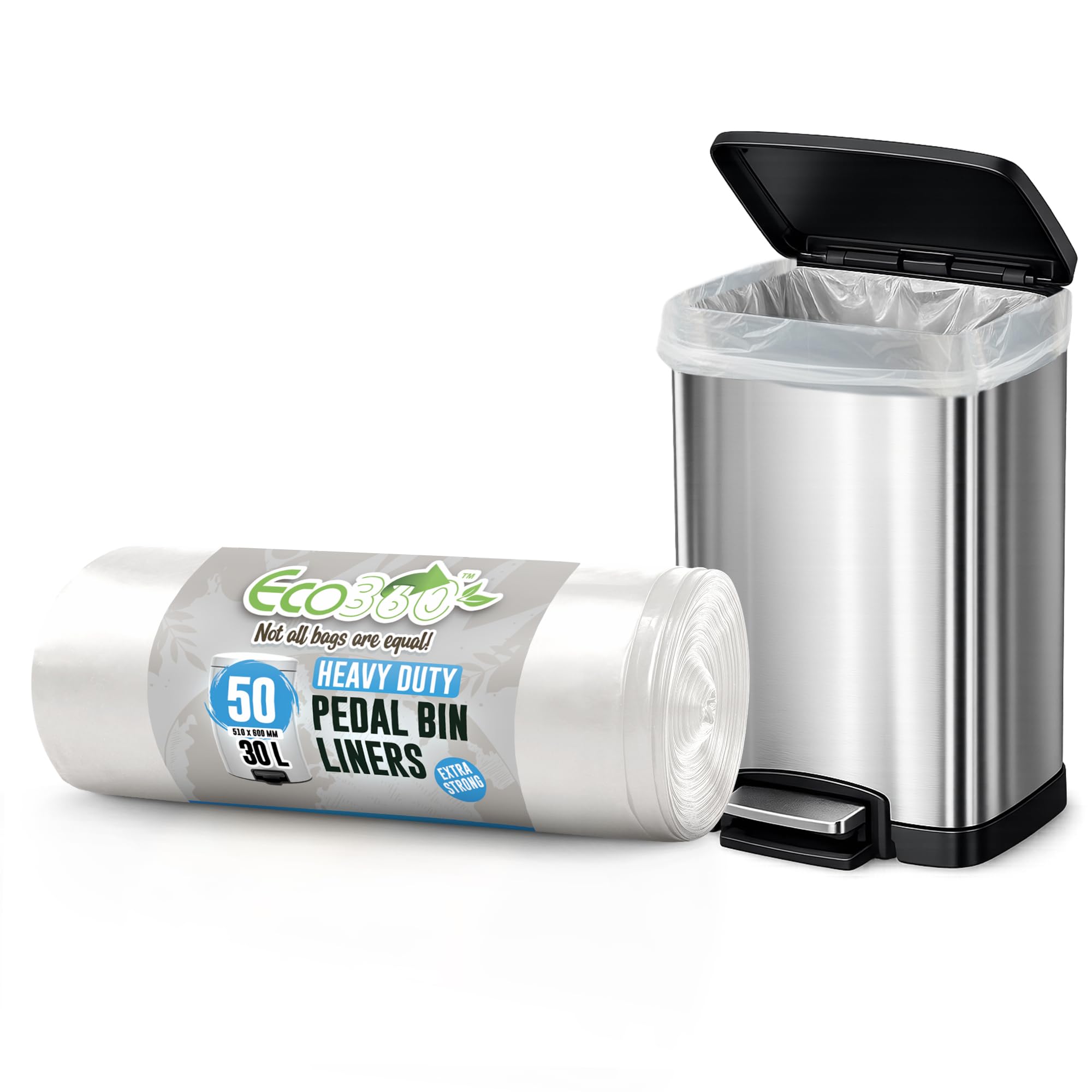 EcoBag Heavy Duty Bin Liners - 30L Capacity | 50 Pack | Recyclable Plastic
