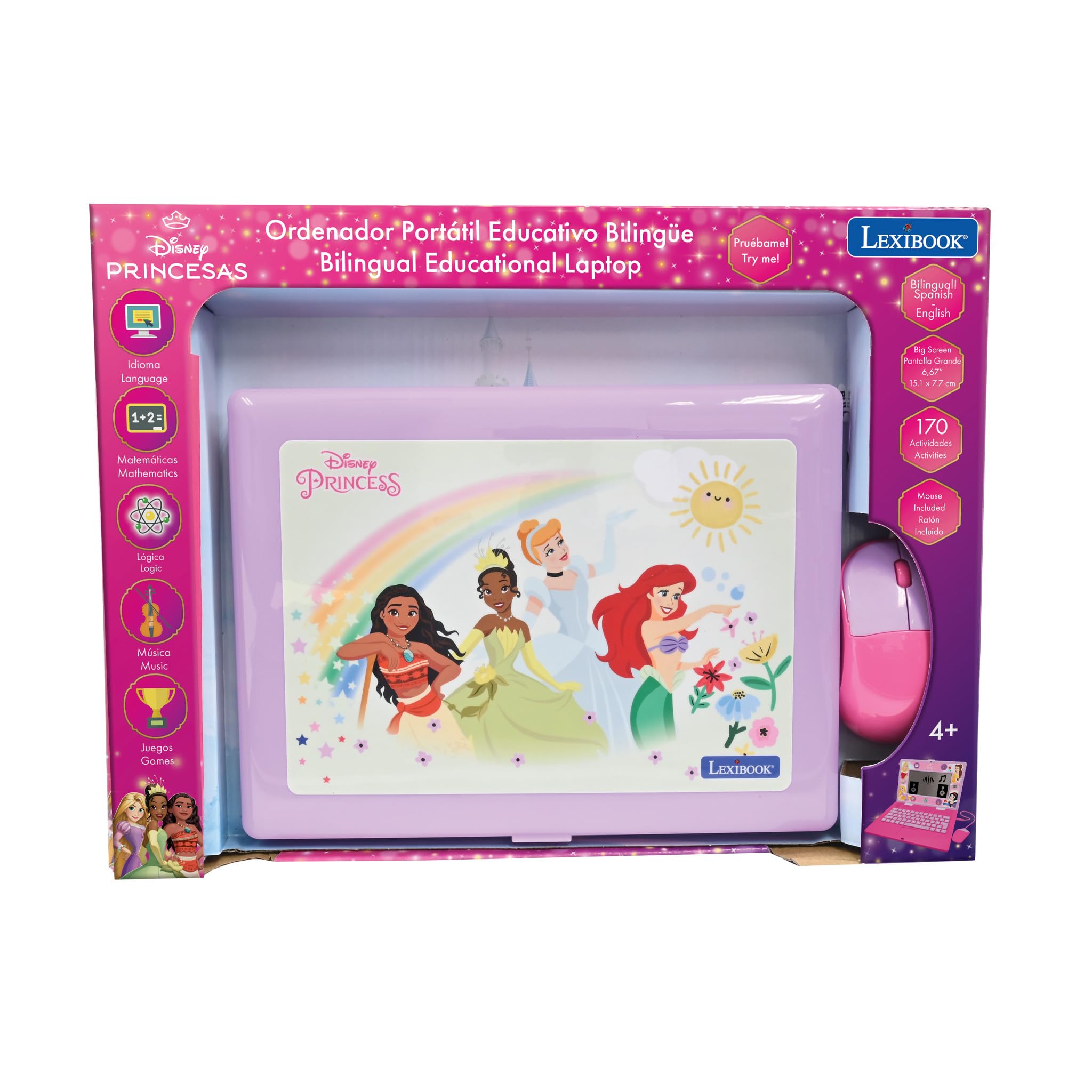 LEXIBOOK Disney Princess Bilingual Educational Laptop - Spanish/English Learning for Kids 12