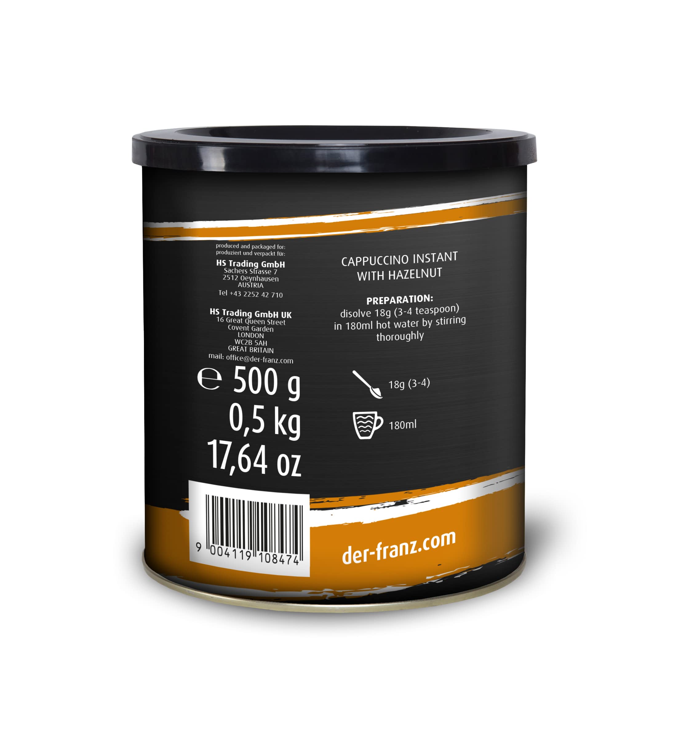 Der-Franz Instant Cappuccino with Hazelnut Flavor, 500g 5