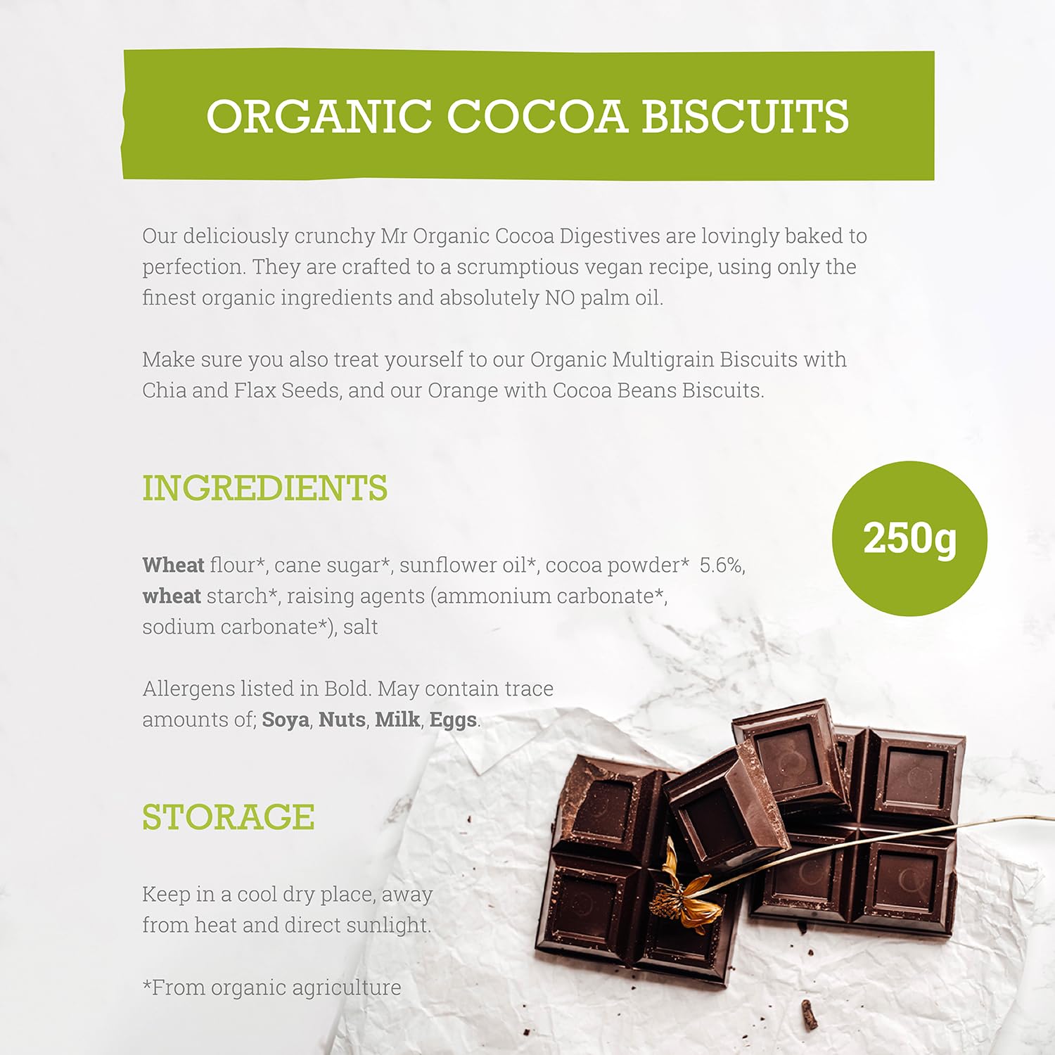 Mr Organic - Cocoa Biscuits 250g - Organic, Palm Oil Free, Vegan Chocolate Cookies 6