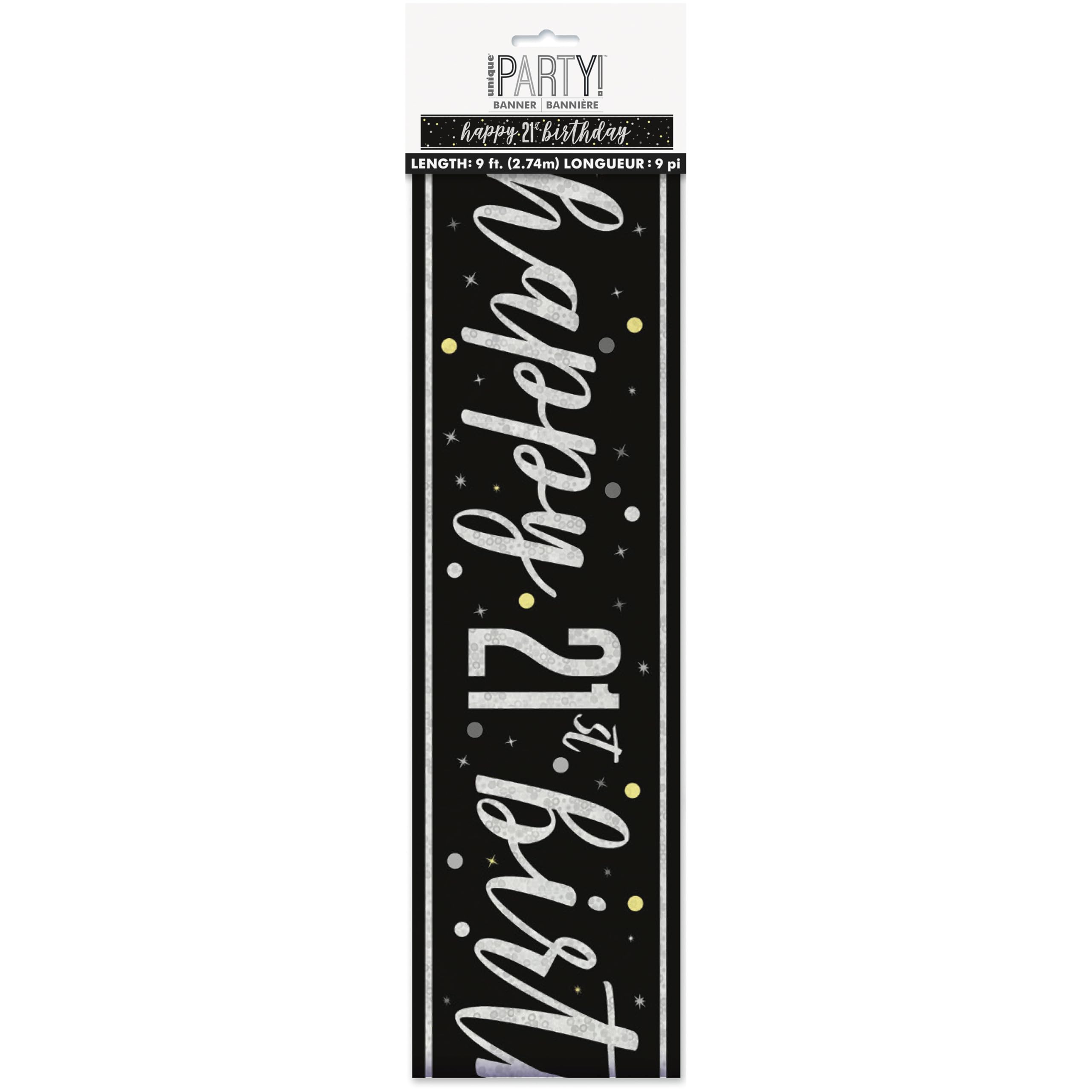 Unique Glitz Black Foil Happy 21st Birthday Banner - 2.74m Length