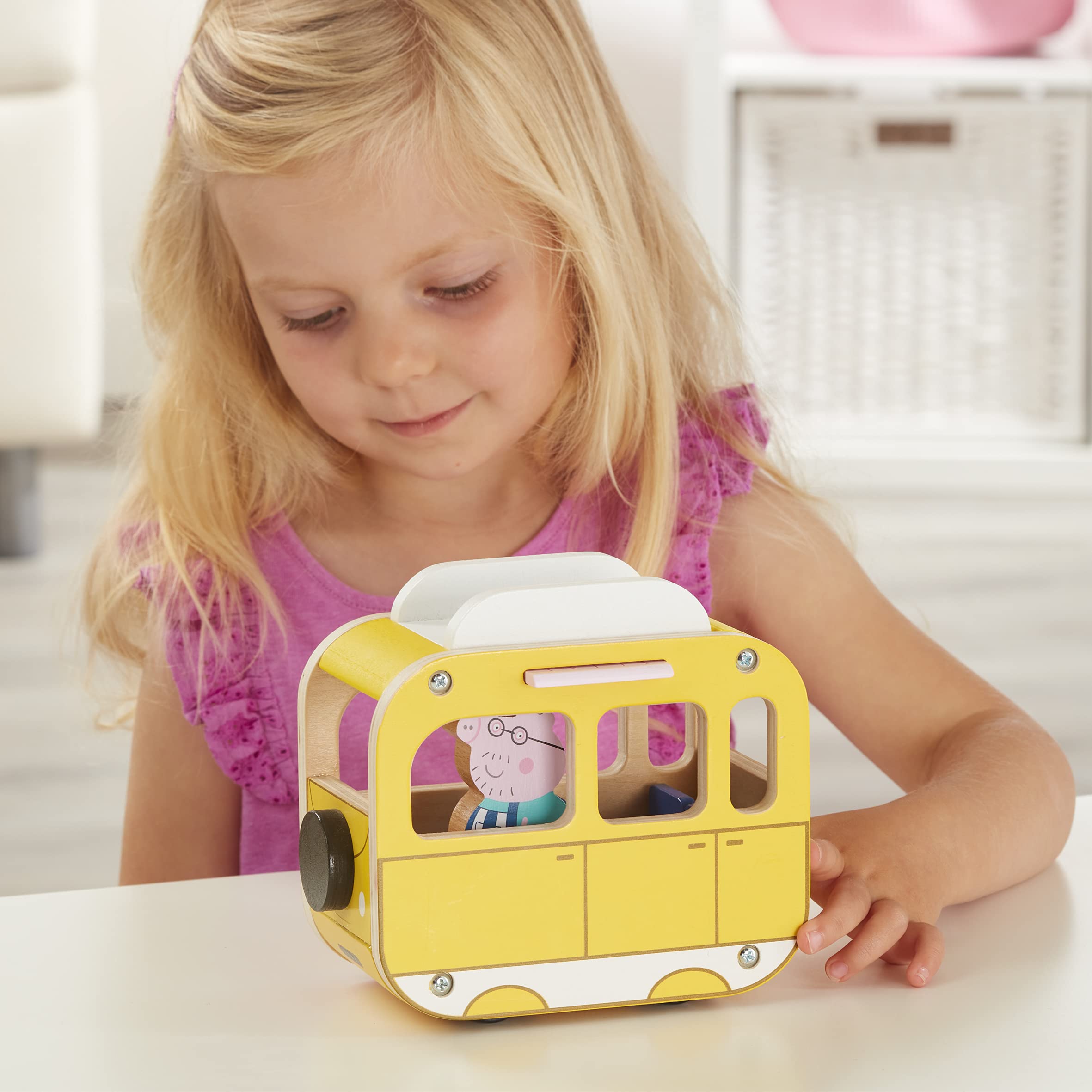 Peppa Pig Wooden Campervan - Push Along Toy with Daddy Pig Figure 7