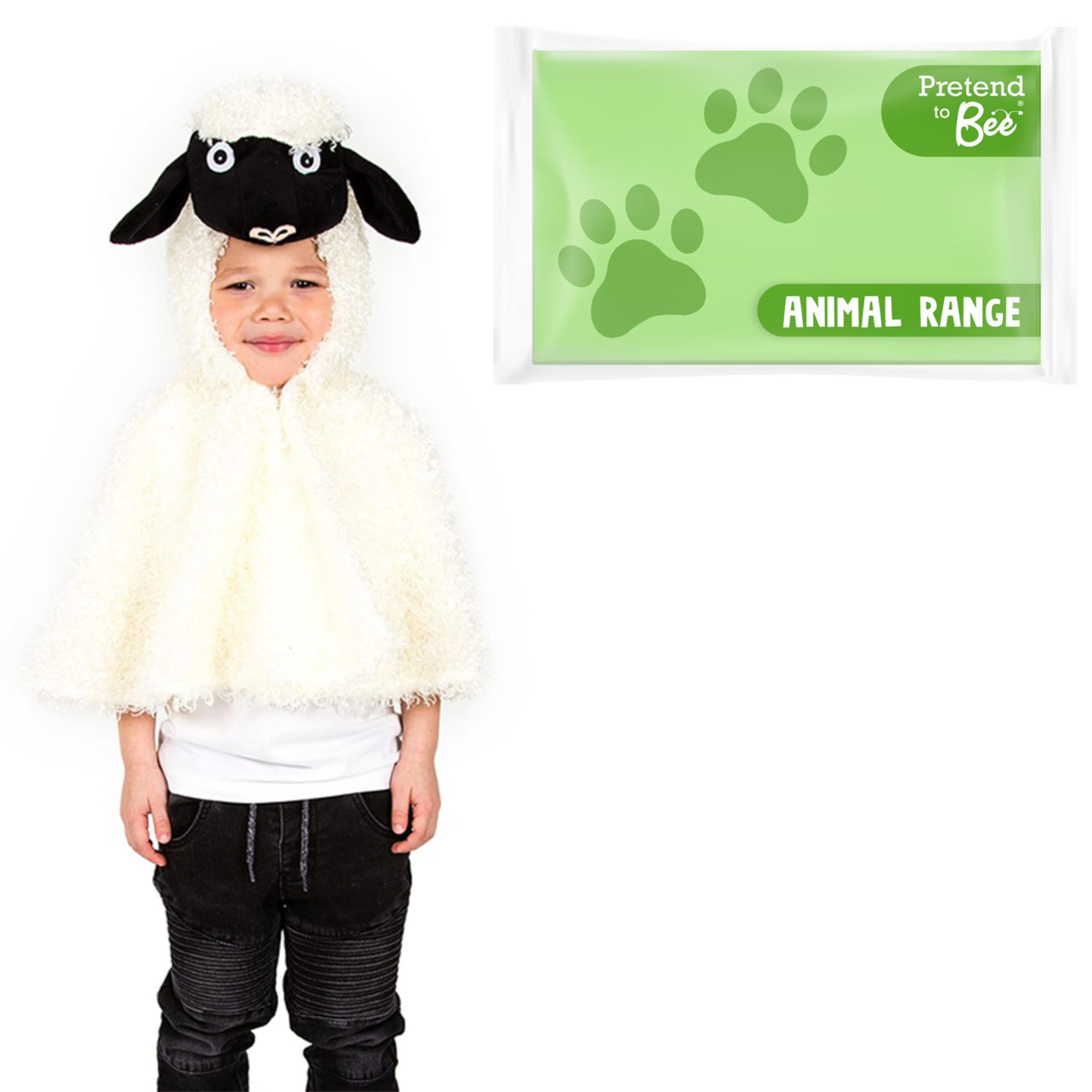 Sheep Cape Dress Up Costume - Soft Plush Hood with Velcro Fastening for Kids 3-7 Years